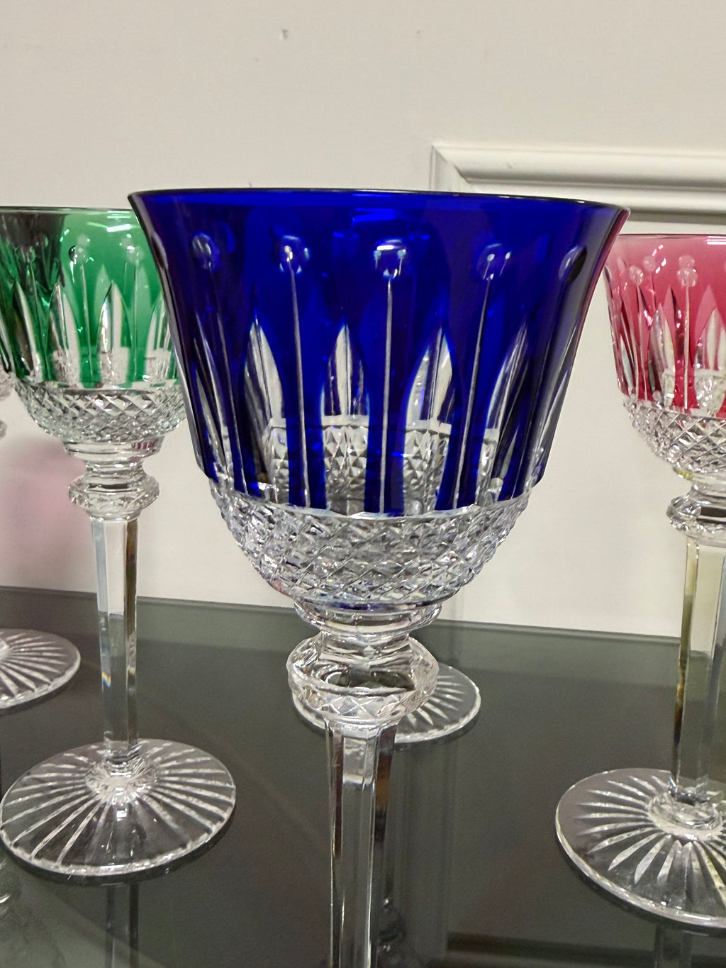 SAINT LOUIS - 6 VERRES ROEMERS EN CRISTAL DE COULEUR SAINT LOUIS MODÈLE TOMMY H: 19,6 cm