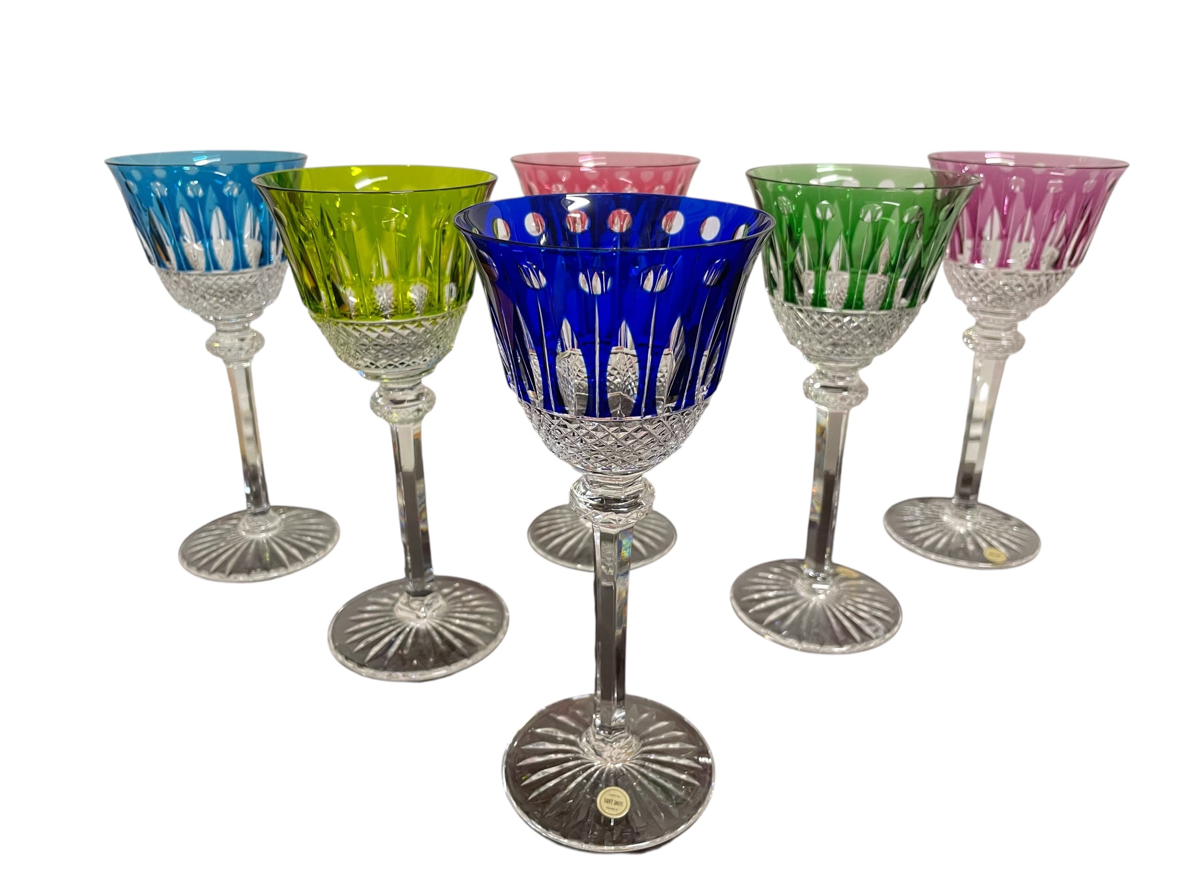 6 VERRES ROEMERS EN CRISTAL DE COULEUR SAINT LOUIS MODÈLE TOMMY H: 19,6