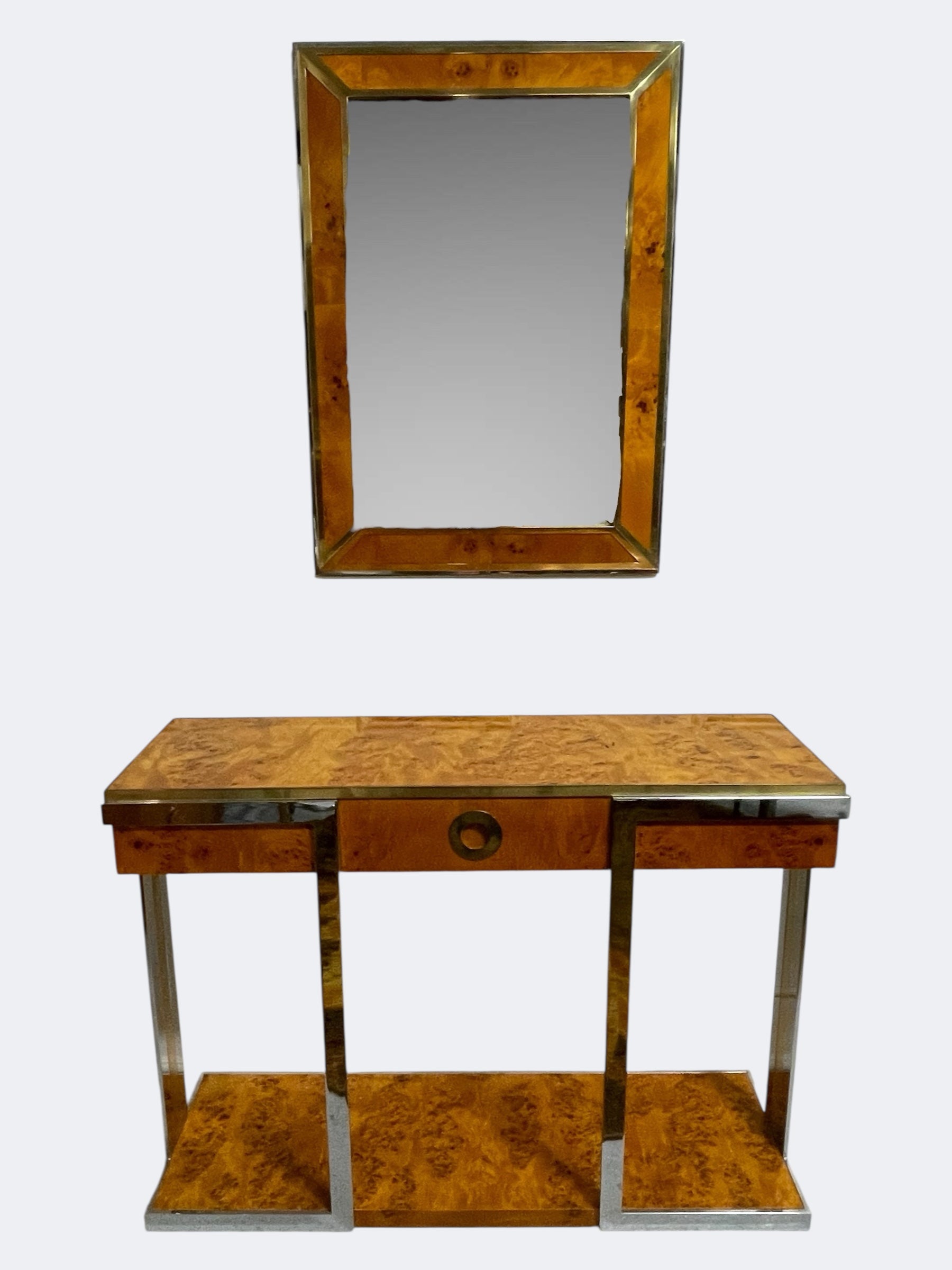Willy Rizzo - Console et miroir en ronce d’orme Circa 1970