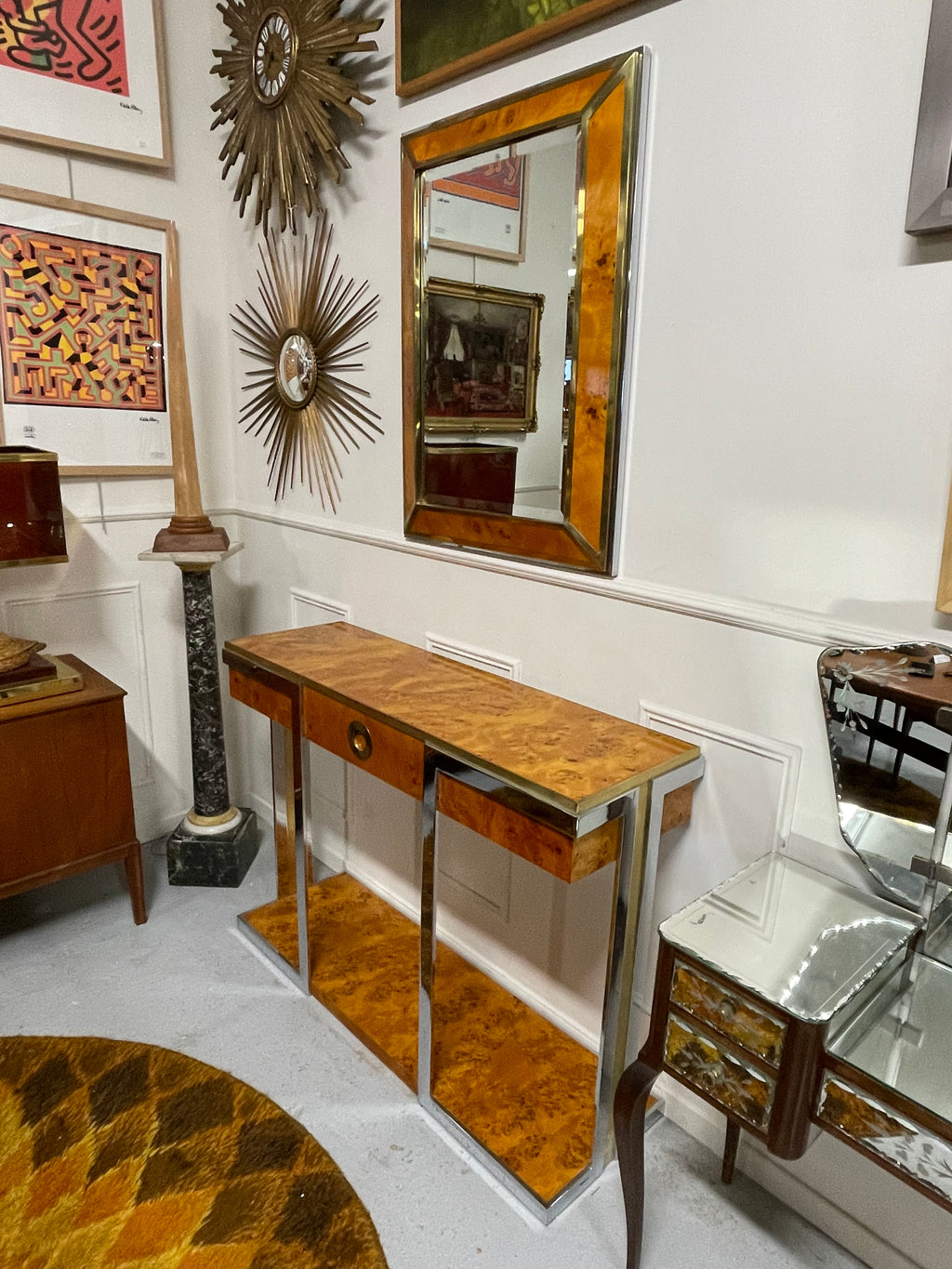 Willy Rizzo - Console et miroir en ronce d’orme Circa 1970