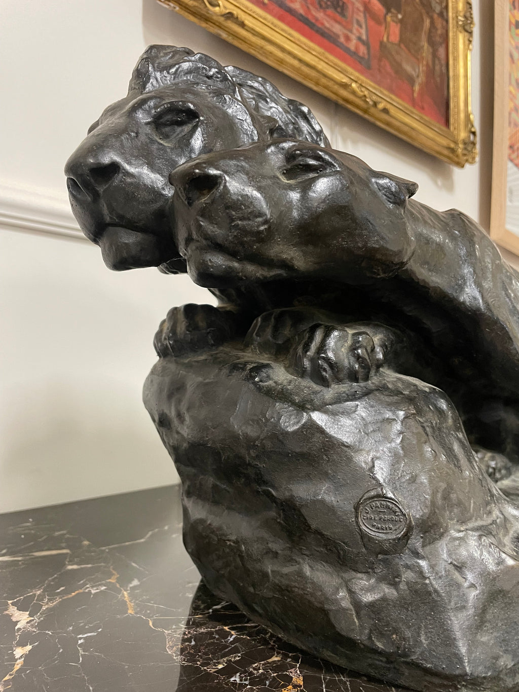IMPORTANT BRONZE ANIMALIER - LE LION ET LA LIONNE LE PRÉLUDE - C. MAZZEI CIRE PERDUE