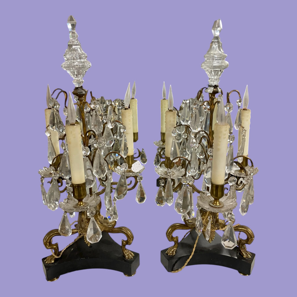 Paire de girandoles en bronze doré et cristal