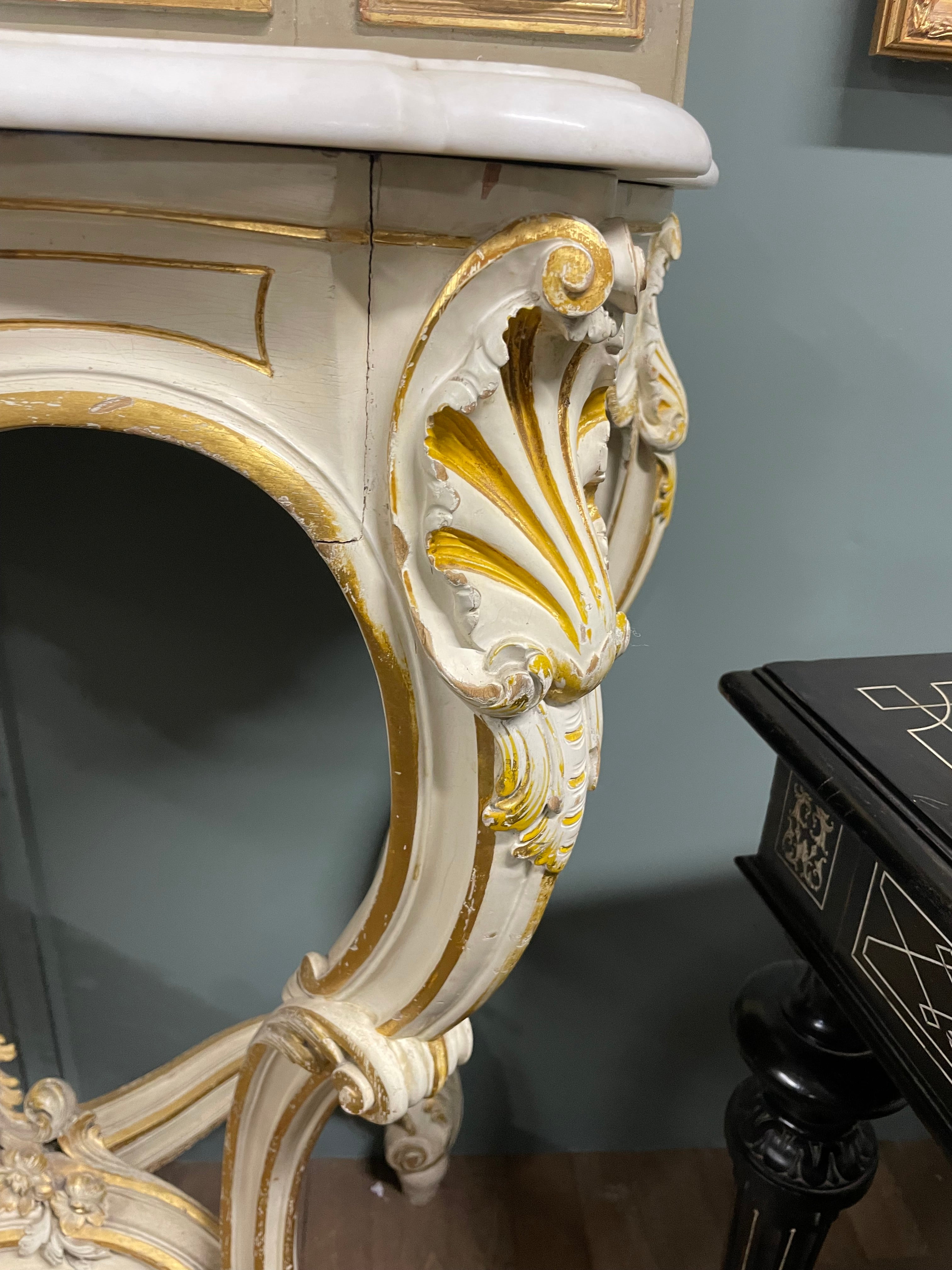 Console De Style Louis XV En Bois Laqué Et Doré époque 1900