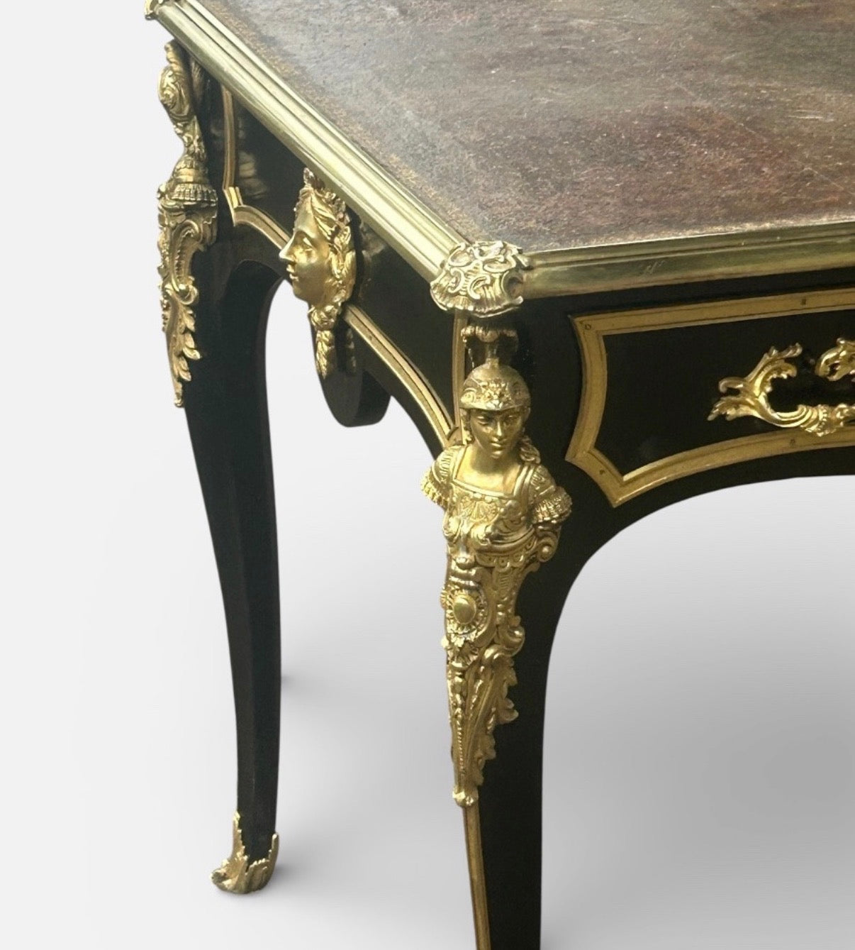 BUREAU PLAT DE STYLE LOUIS XV LAQUÉ NOIR D’ÉPOQUE NAPOLÉON III
