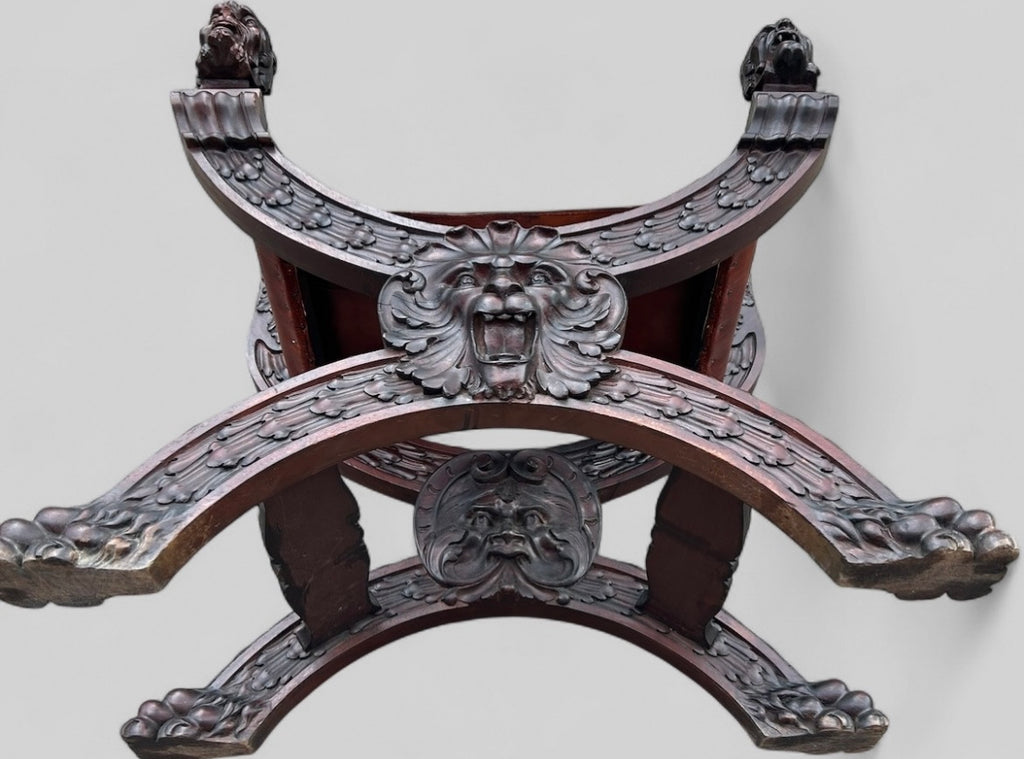 Paire de fauteuils curules Dagobert en acajou de style renaissance fin XIXéme - fauteuil en X