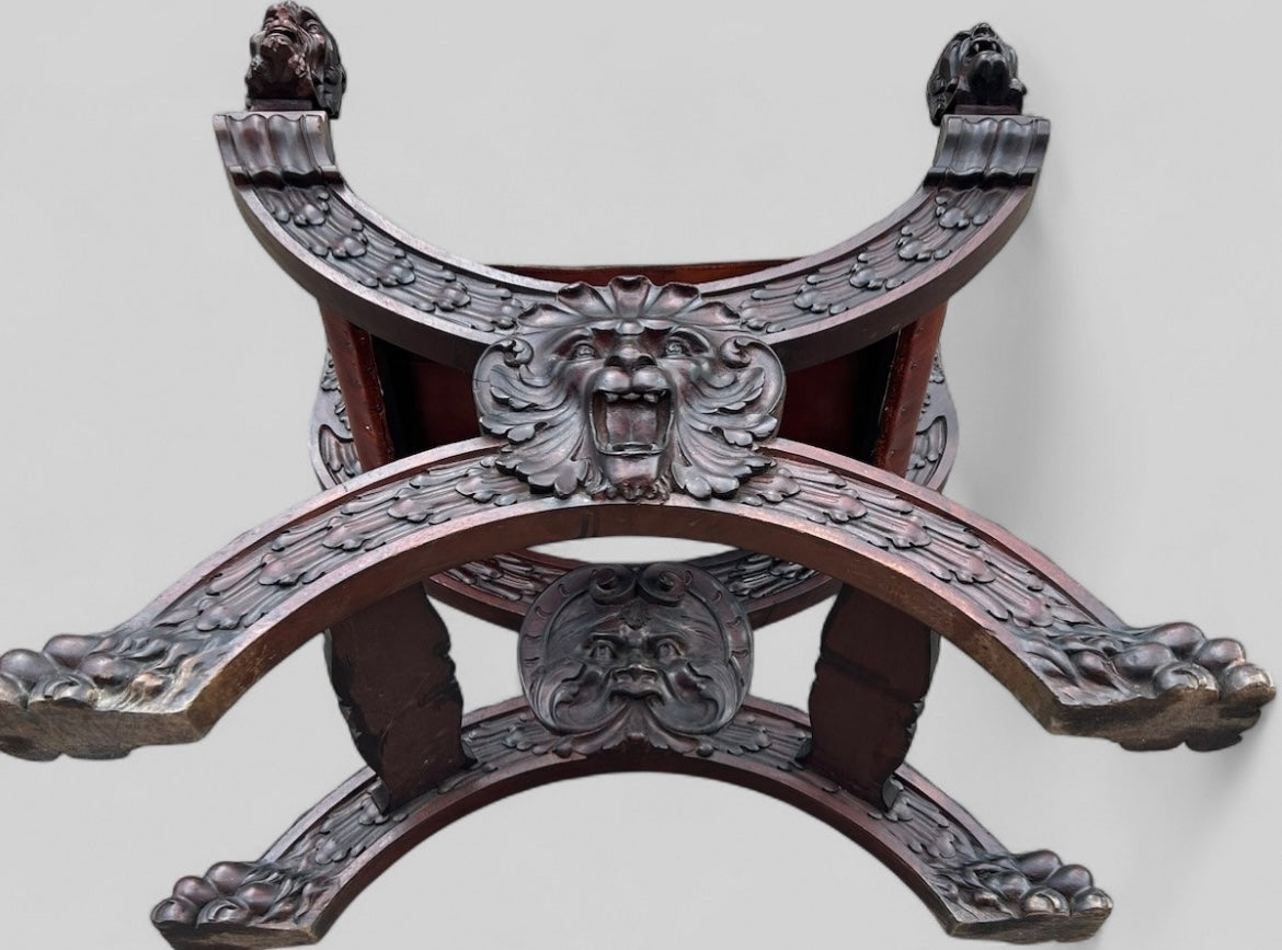 Paire de fauteuils curules Dagobert en acajou de style renaissance fin XIXéme - fauteuil en X