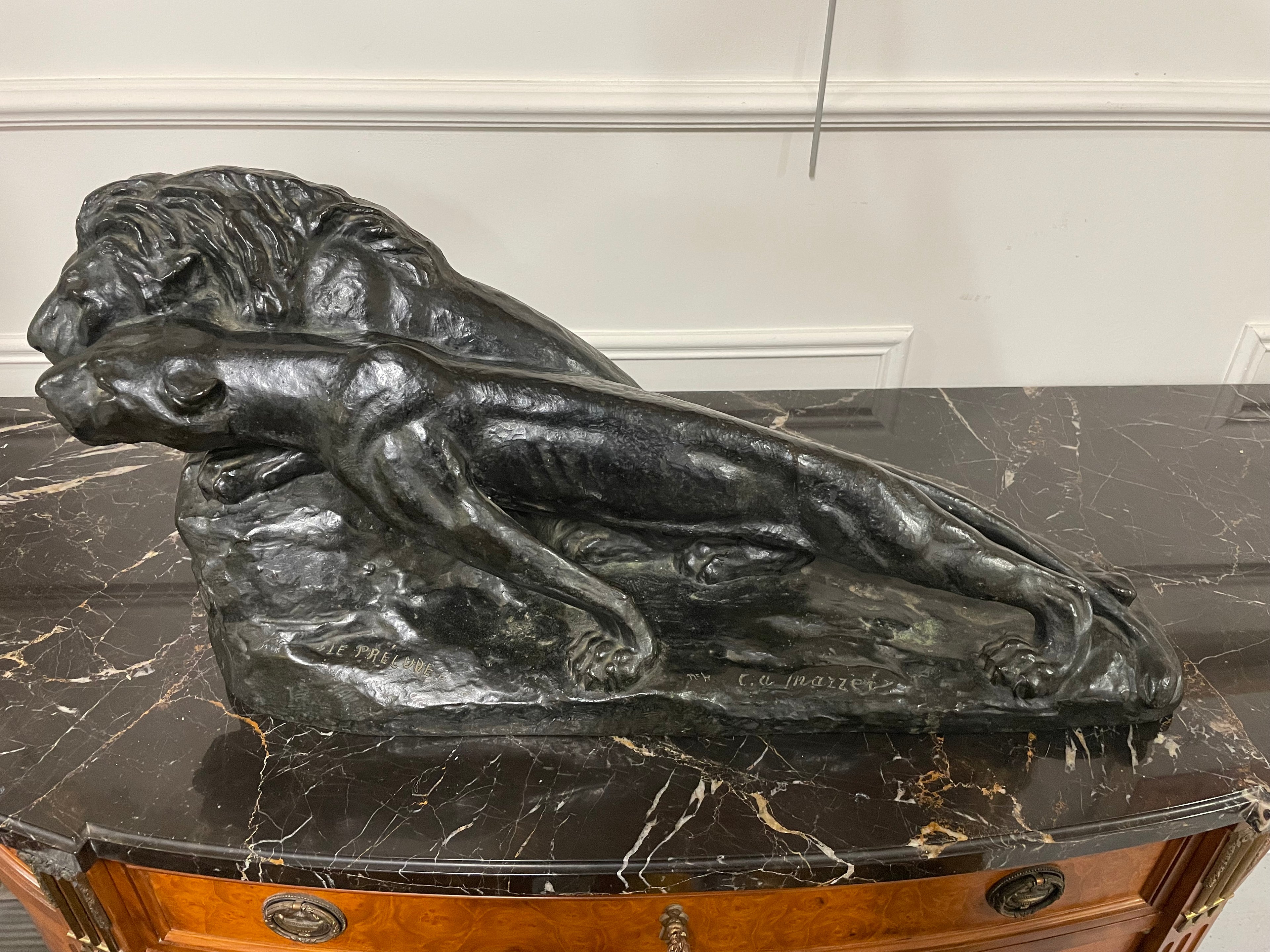 IMPORTANT BRONZE ANIMALIER - LE LION ET LA LIONNE LE PRÉLUDE - C. MAZZEI CIRE PERDUE