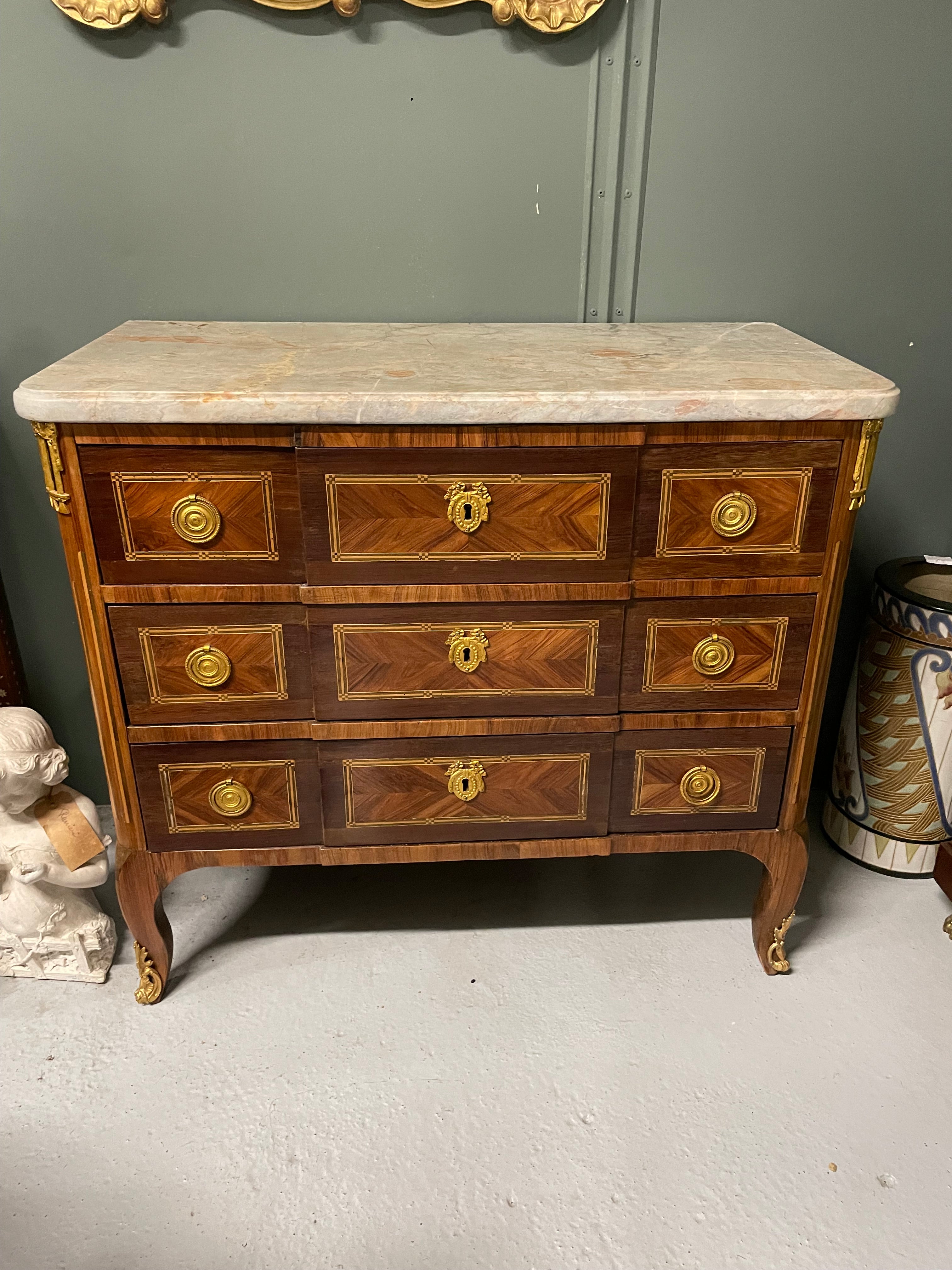 Commode D’époque Transition En Marqueterie Estampillée L Boudin