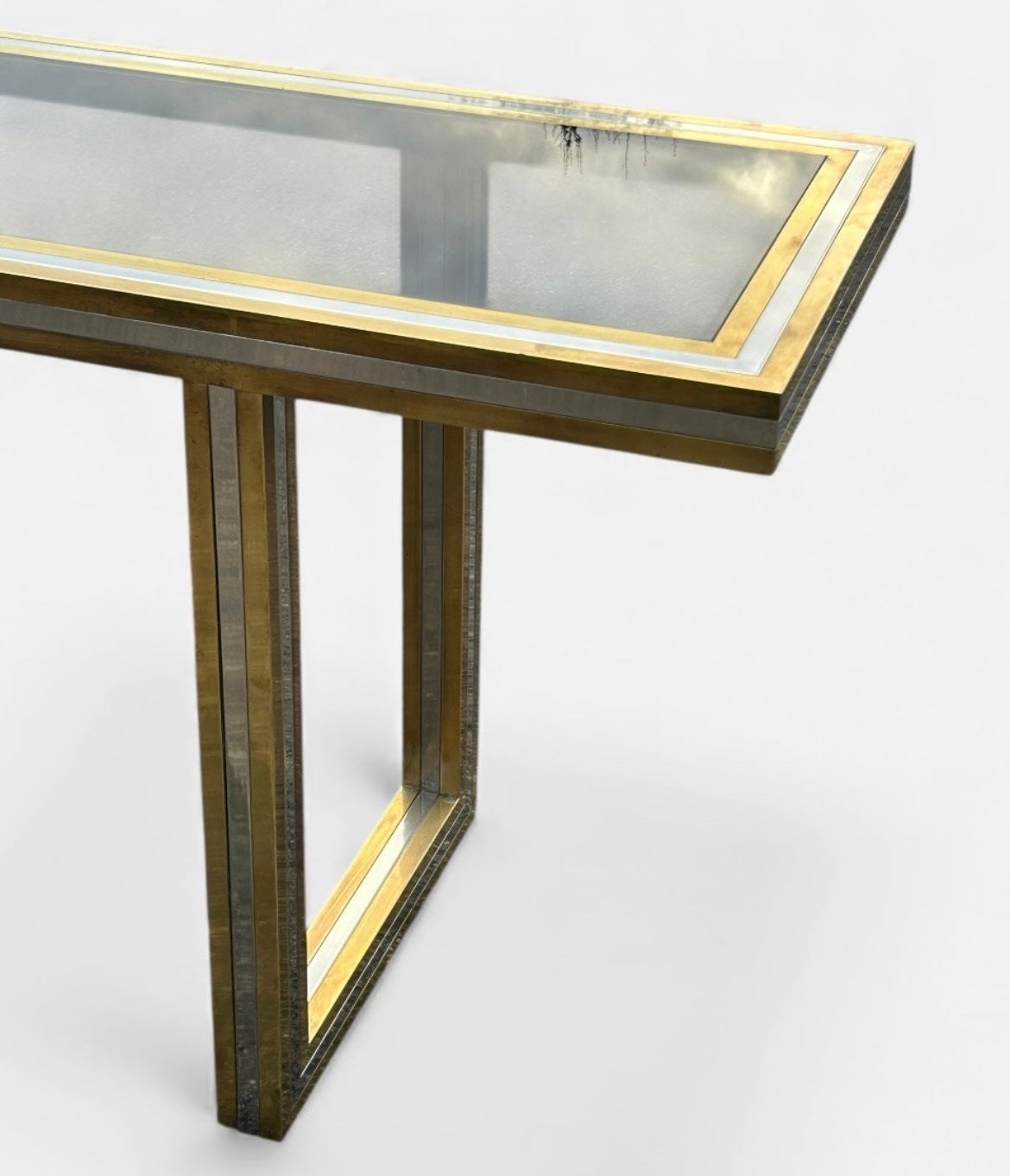 Grande console Roméo Rega - Laiton et verre Circa 1970