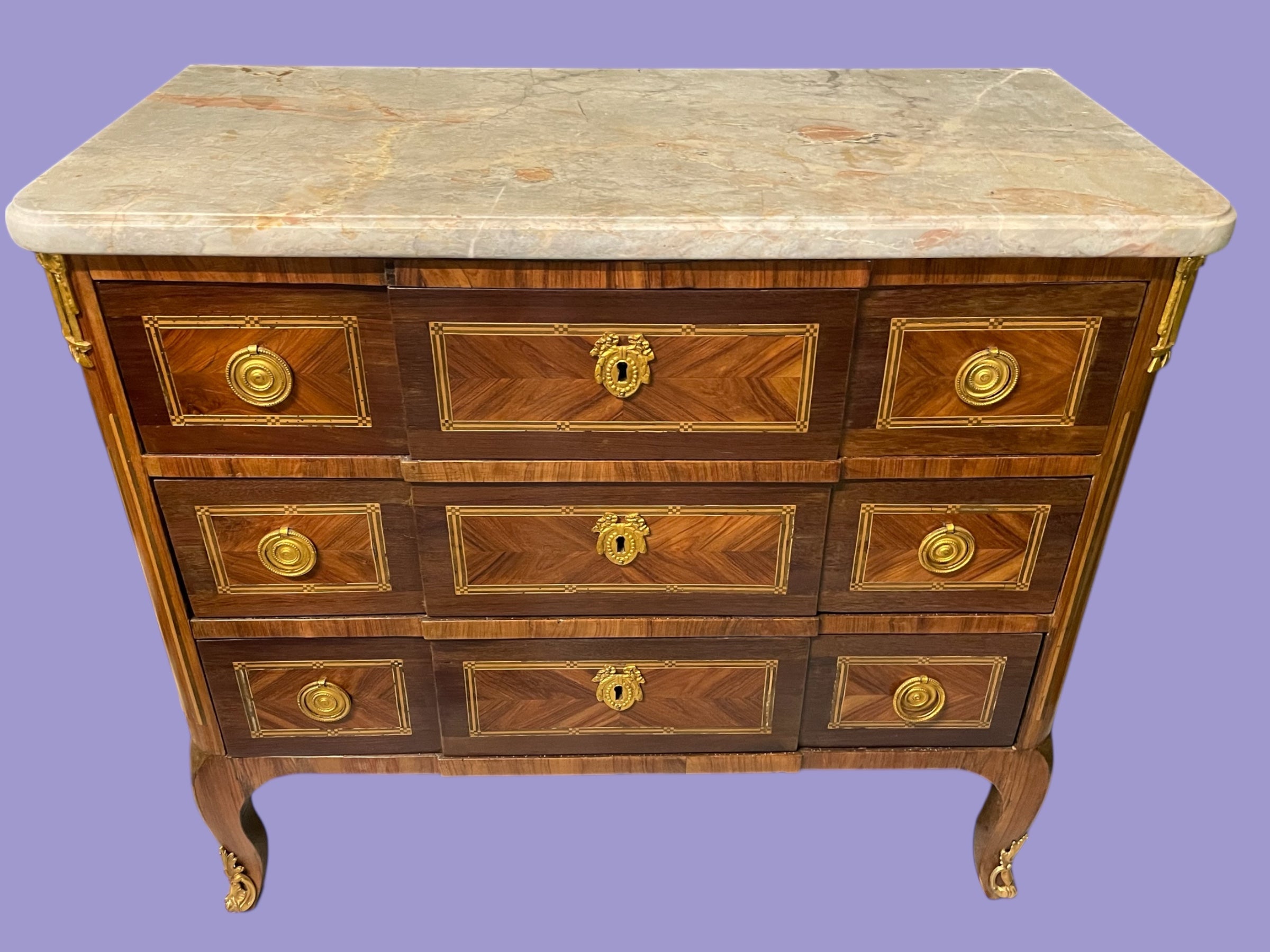 Commode D’époque Transition En Marqueterie Estampillée L Boudin