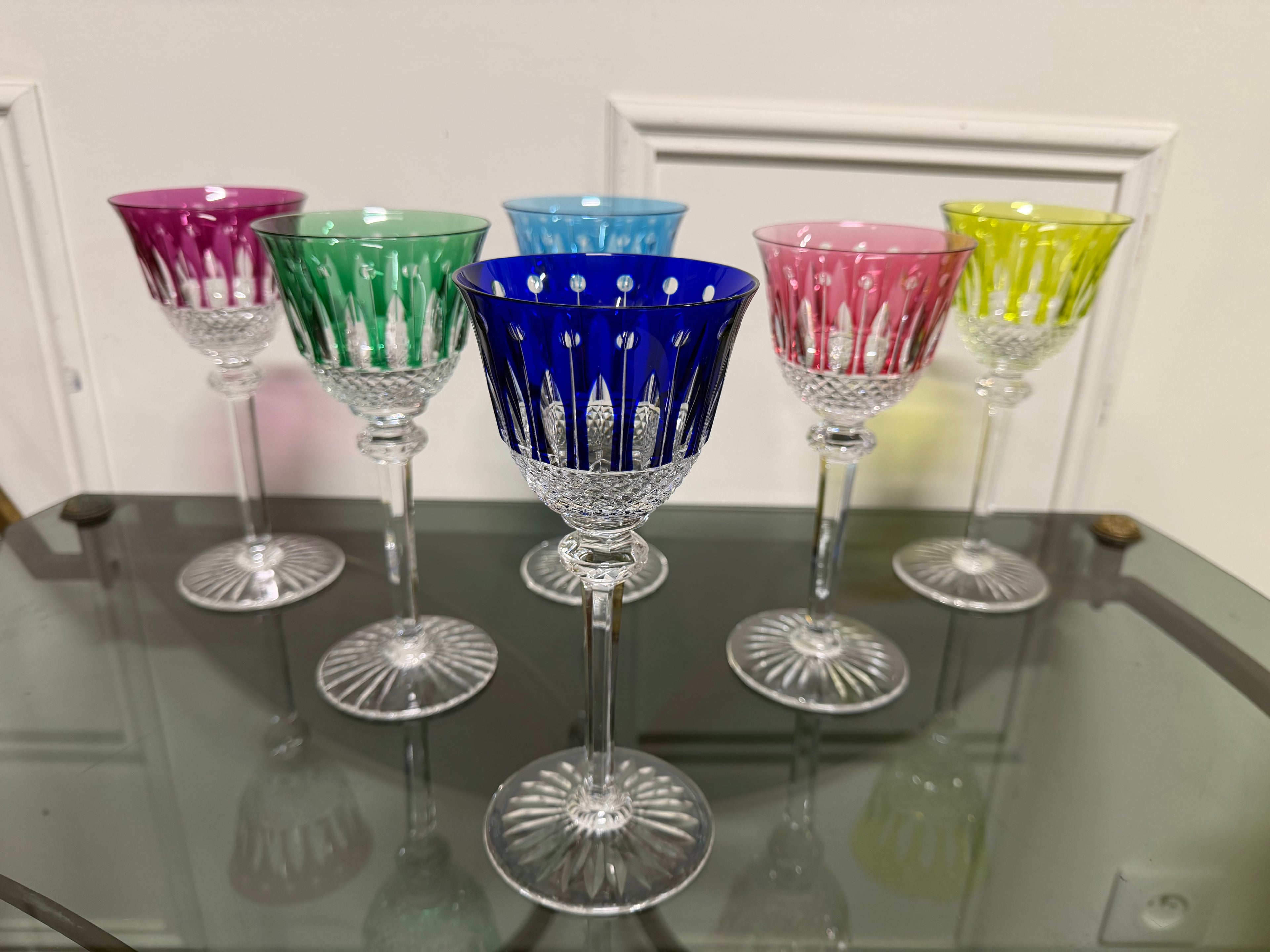 SAINT LOUIS - 6 VERRES ROEMERS EN CRISTAL DE COULEUR SAINT LOUIS MODÈLE TOMMY H: 19,6 cm