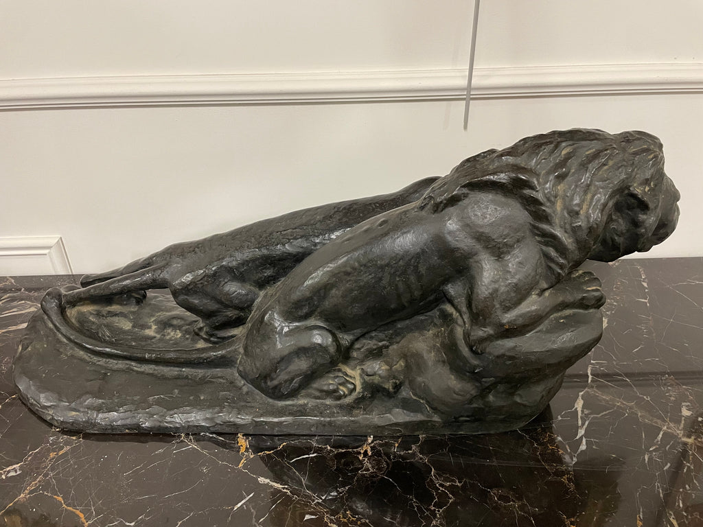 IMPORTANT BRONZE ANIMALIER - LE LION ET LA LIONNE LE PRÉLUDE - C. MAZZEI CIRE PERDUE