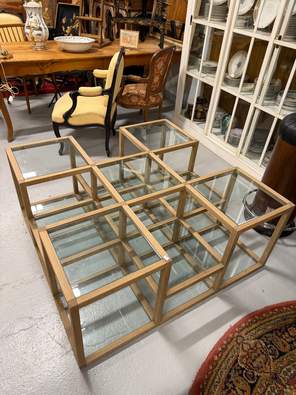 Table basse carrée à étages Bois et carreaux de verres
