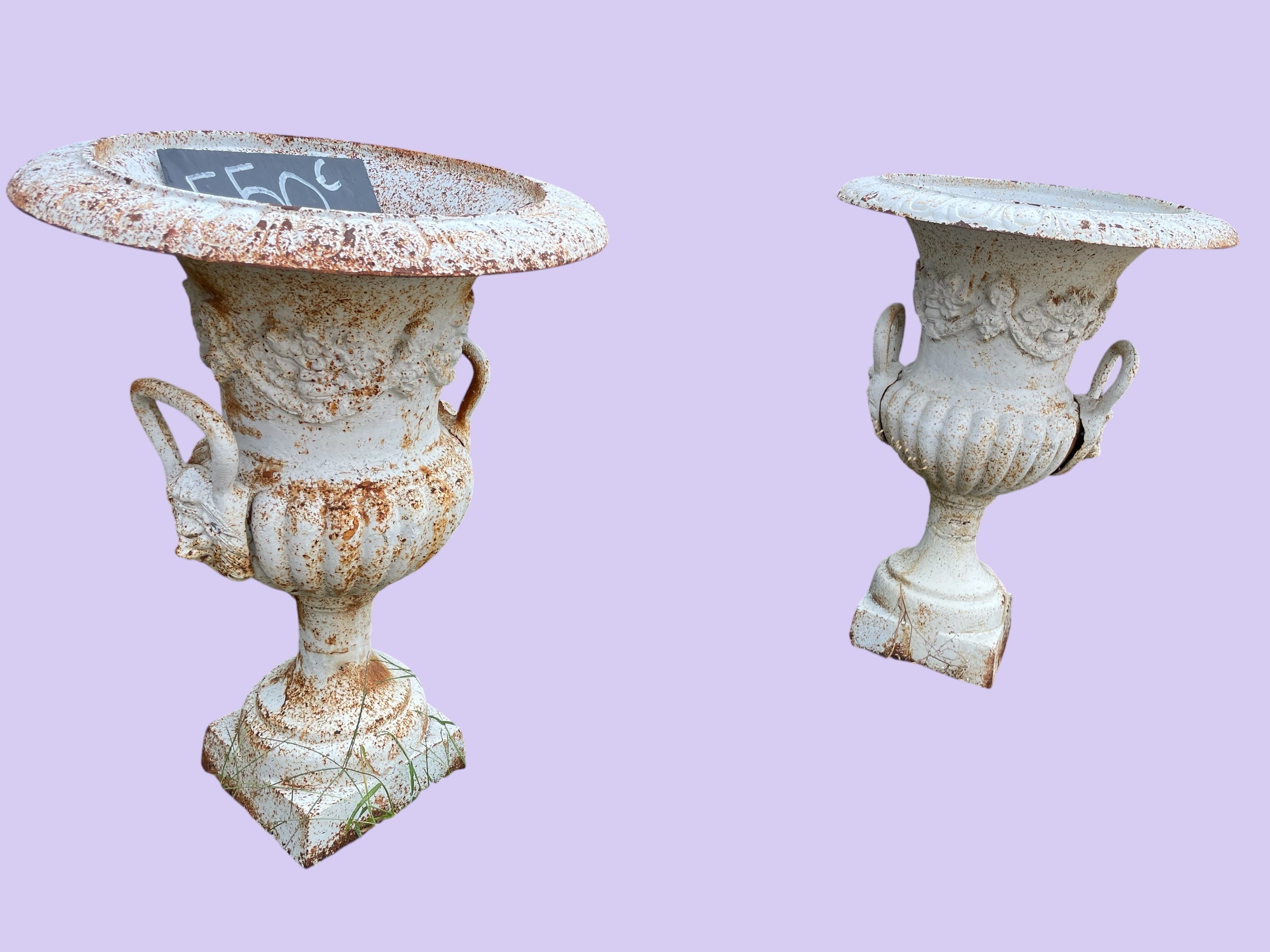 Paire de vases Médicis en fonte à anses