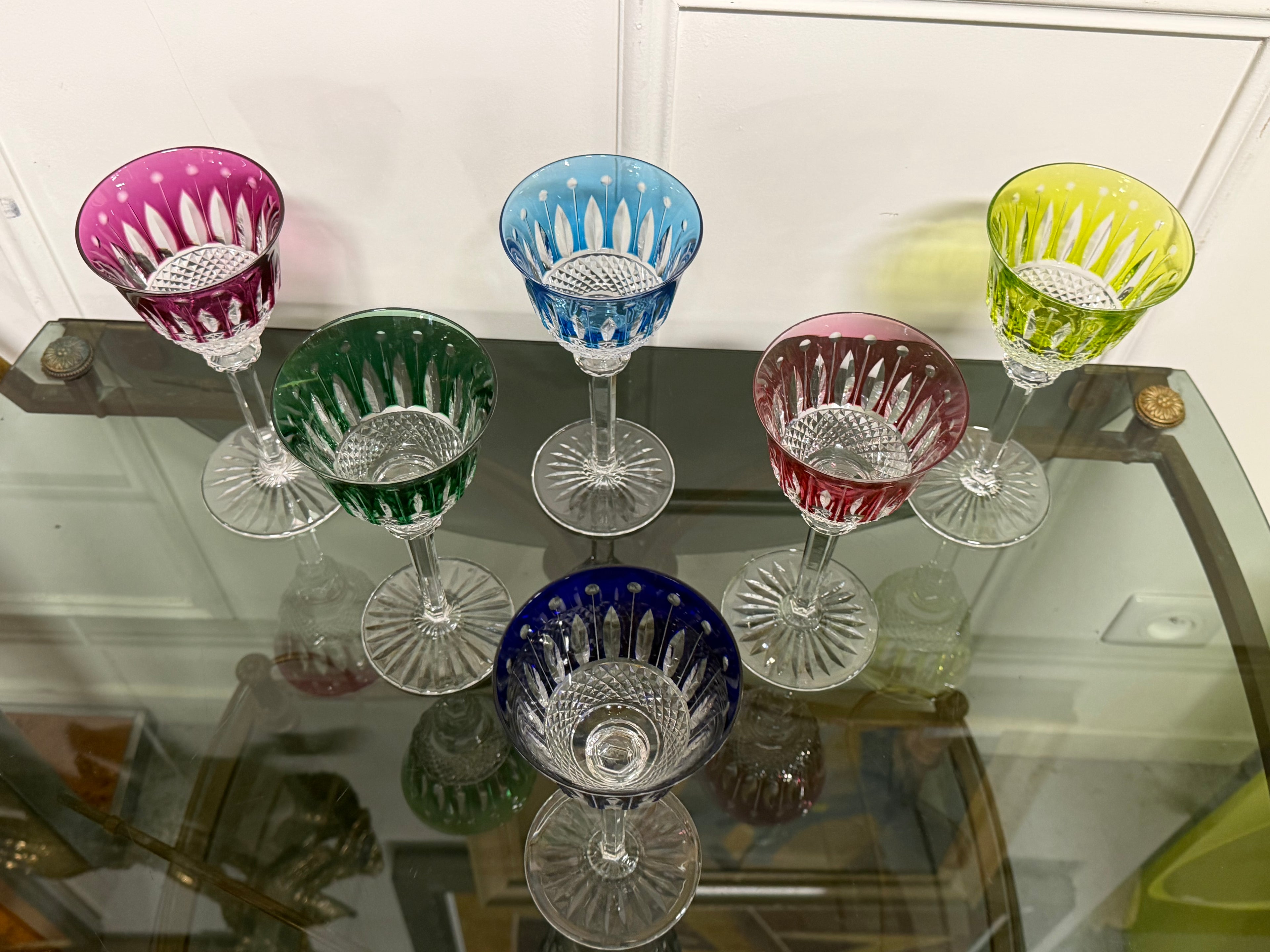 SAINT LOUIS - 6 VERRES ROEMERS EN CRISTAL DE COULEUR SAINT LOUIS MODÈLE TOMMY H: 19,6 cm