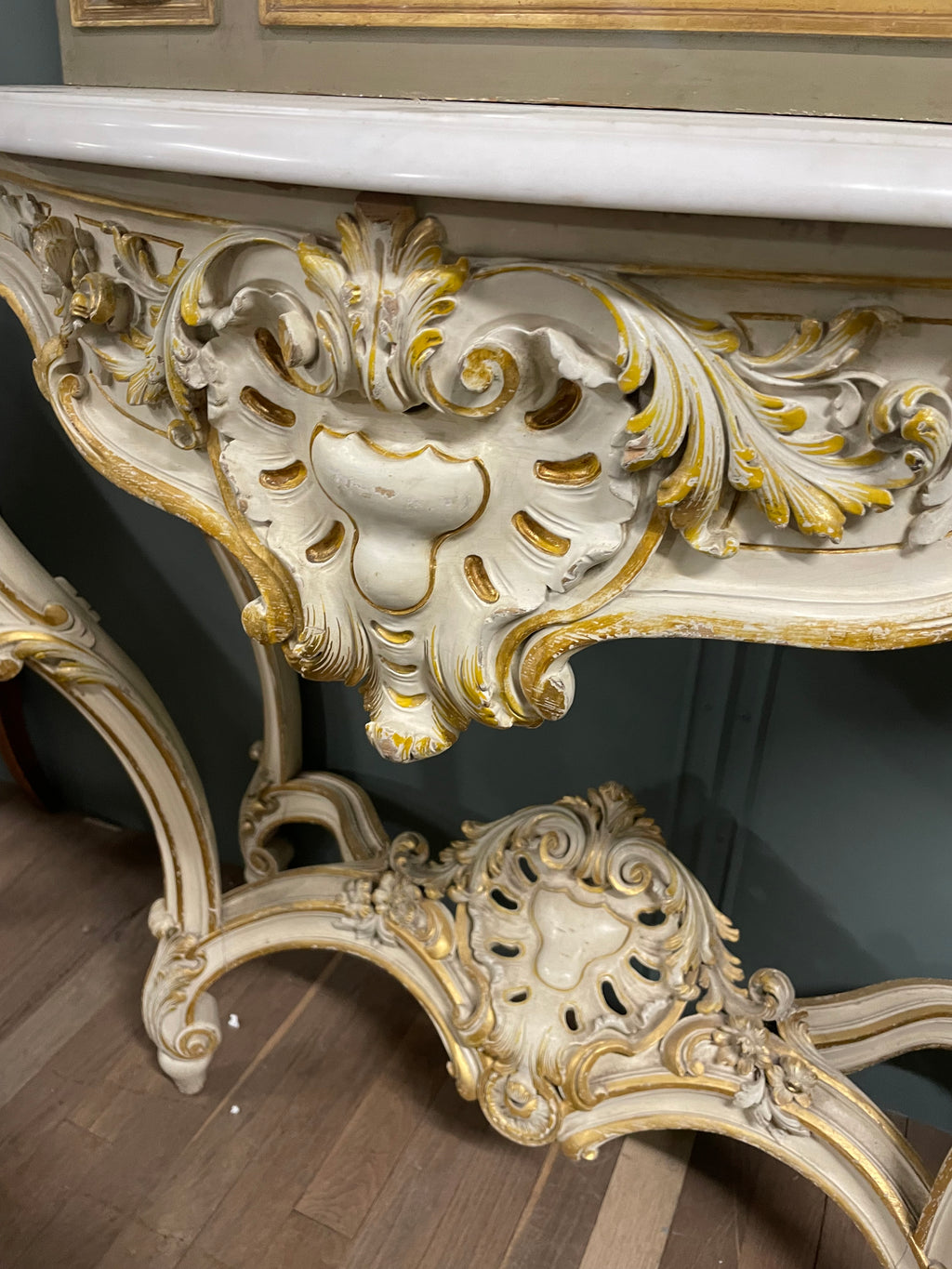 Console De Style Louis XV En Bois Laqué Et Doré époque 1900