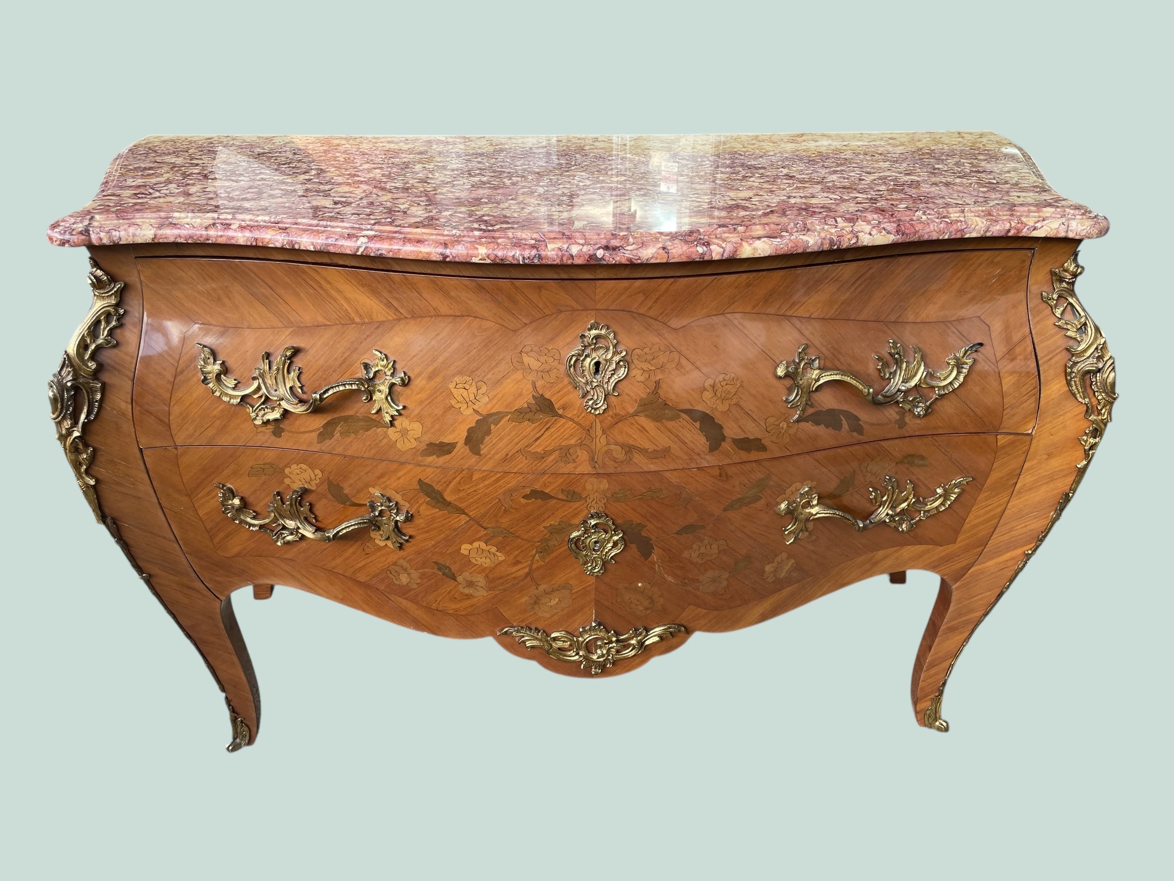 Commode sauteuse style Louis XV en marqueterie