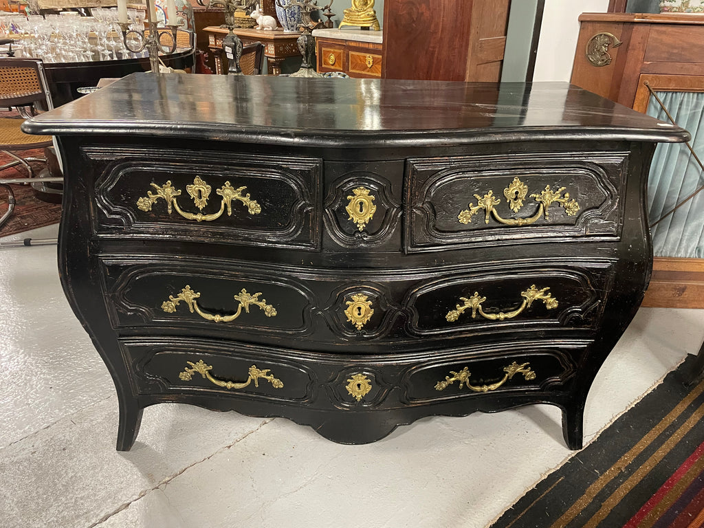 Commode Tombeau Rustique Louis XV Laquée Noire D’époque XVIIIème