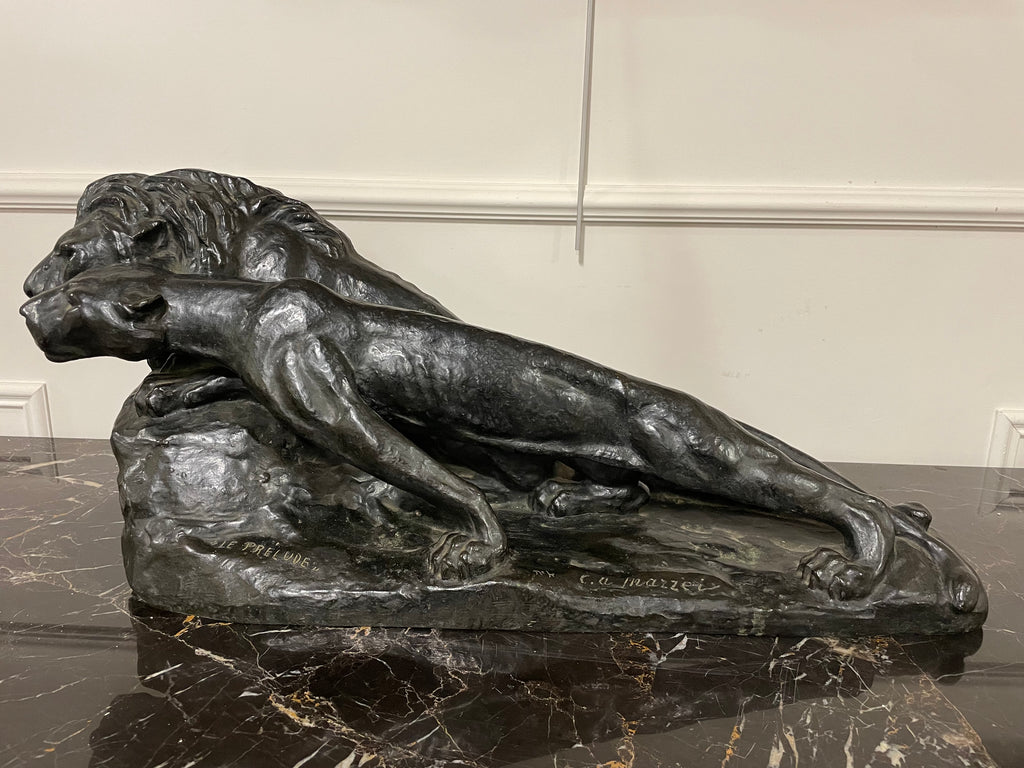 IMPORTANT BRONZE ANIMALIER - LE LION ET LA LIONNE LE PRÉLUDE - C. MAZZEI CIRE PERDUE