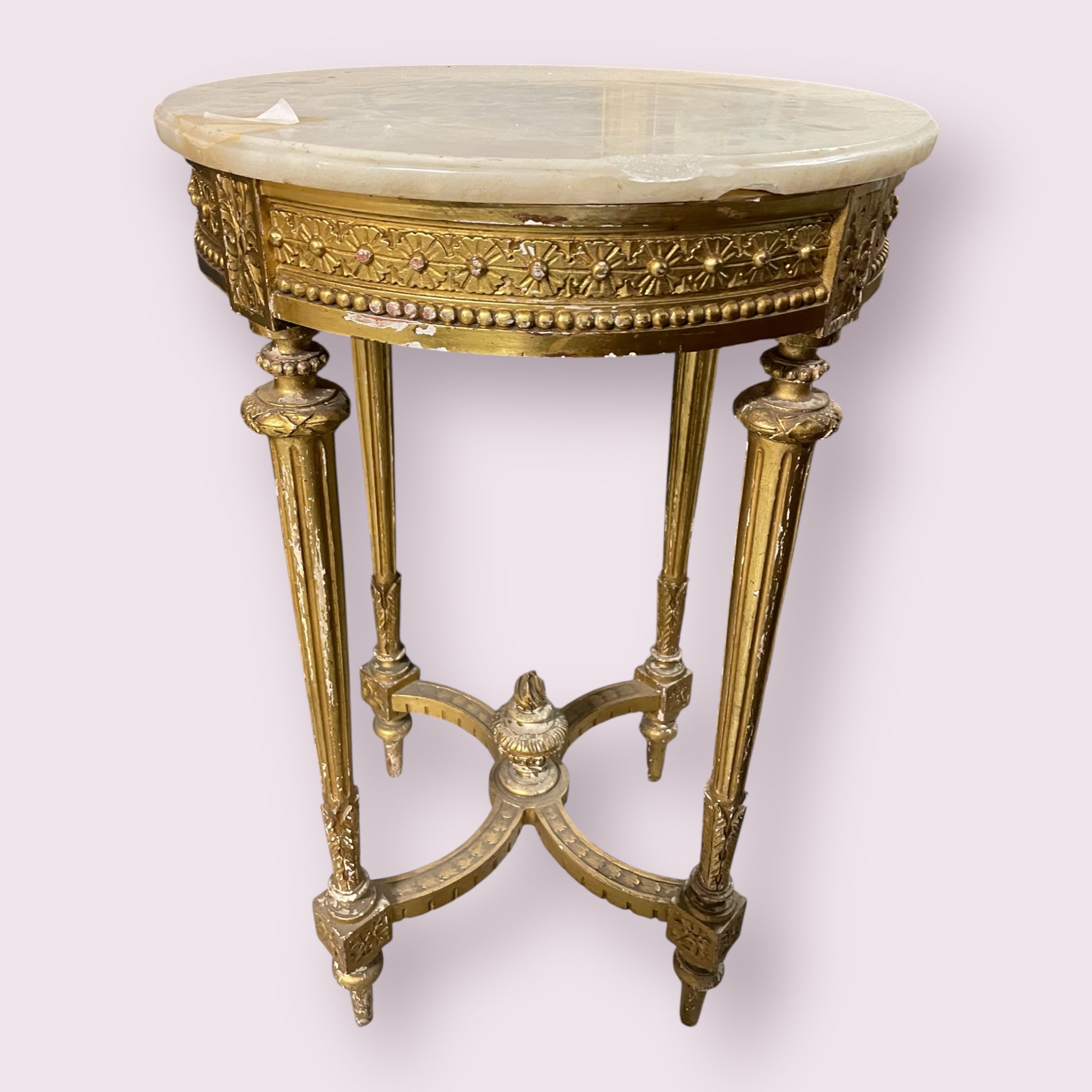 Guéridon de style Louis XVI Bois doré et marbre