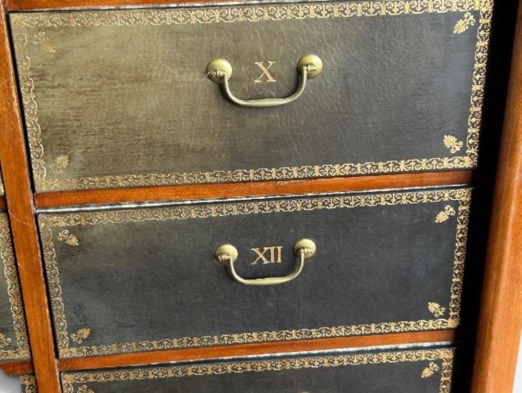 CARTONNIER EN ACAJOU BLOND À DOUBLE RANG 16 CARTONS ÉPOQUE FIN XIXÈME