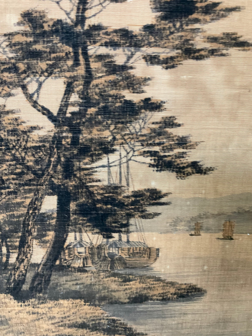 Écran de cheminée / Pare feu en bois doré et soierie fin 19ème