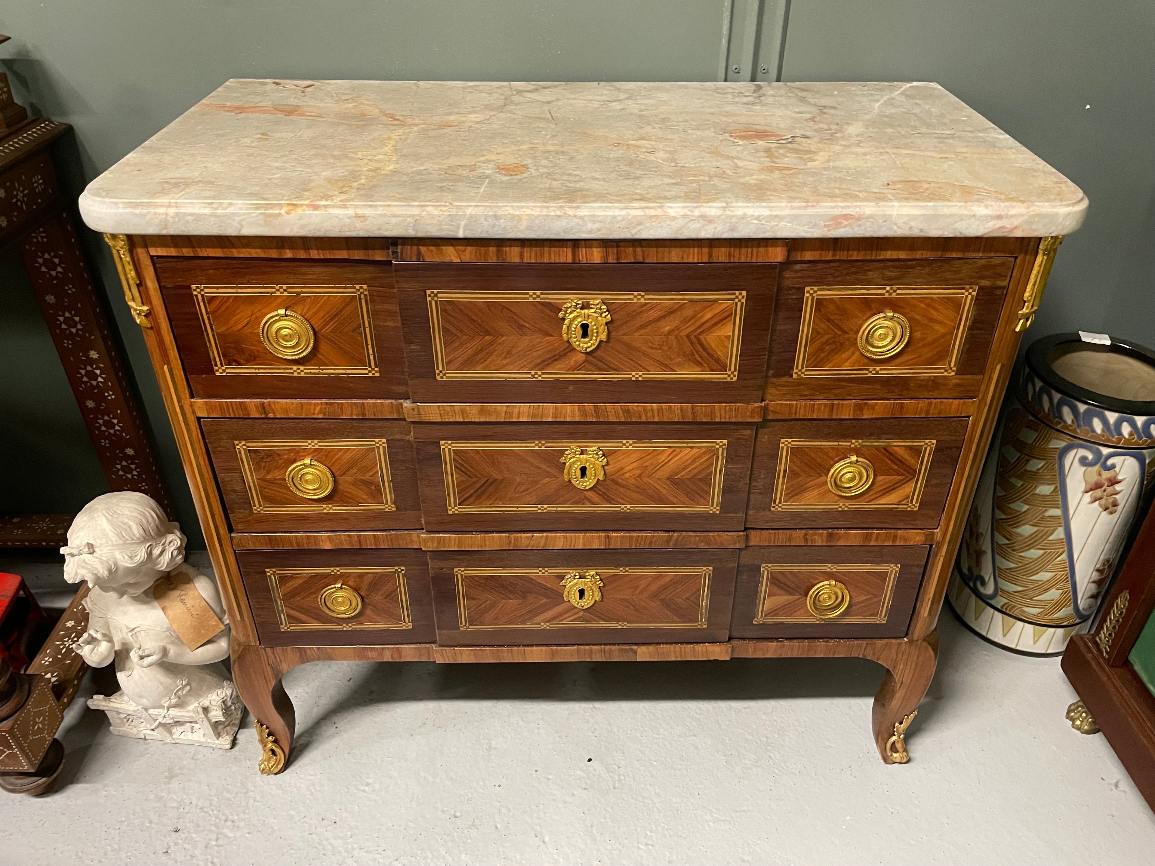Commode D’époque Transition En Marqueterie Estampillée L Boudin