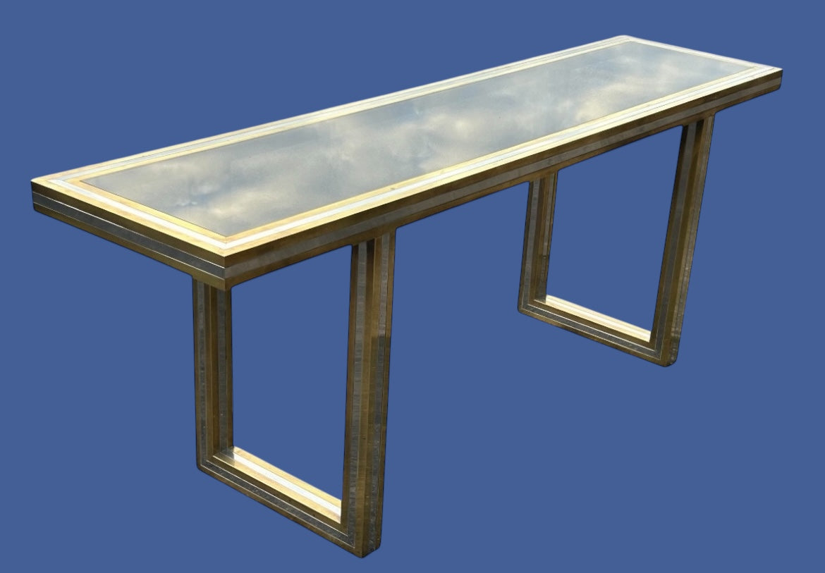 Grande console Roméo Rega - Laiton et verre Circa 1970