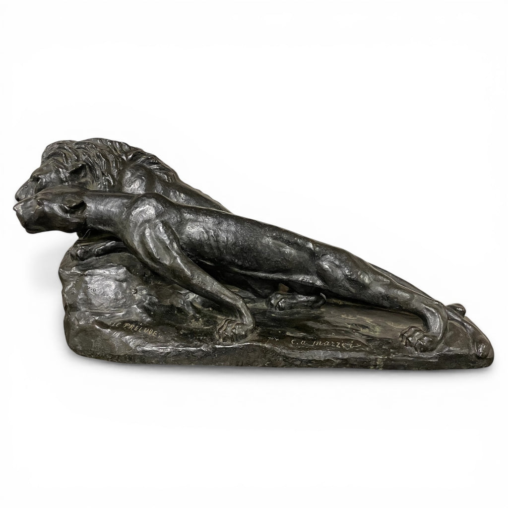 IMPORTANT BRONZE ANIMALIER - LE LION ET LA LIONNE LE PRÉLUDE - C. MAZZEI CIRE PERDUE