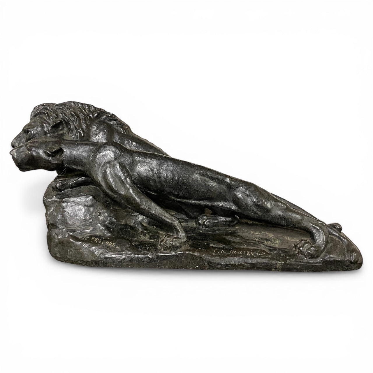 IMPORTANT BRONZE ANIMALIER - LE LION ET LA LIONNE LE PRÉLUDE - C. MAZZEI CIRE PERDUE