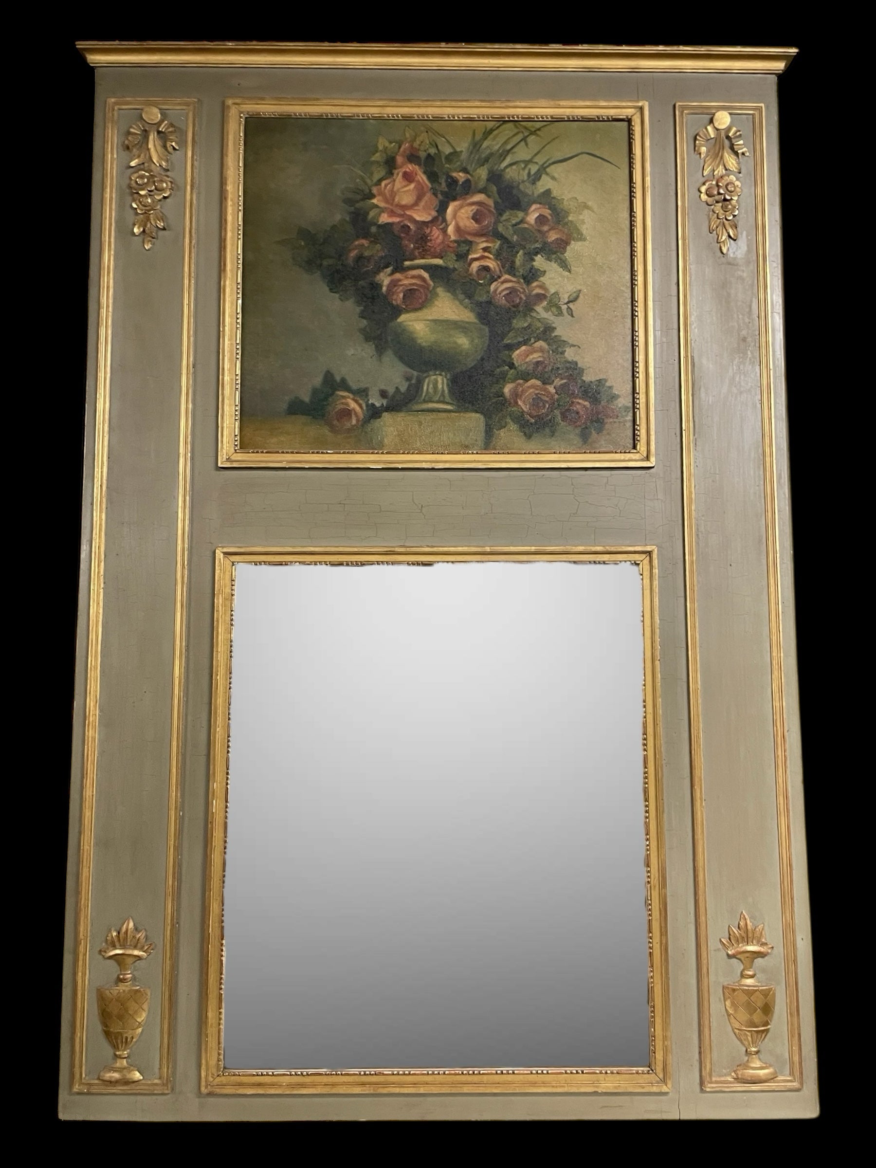 Grand trumeau en bois laqué style Louis XVI