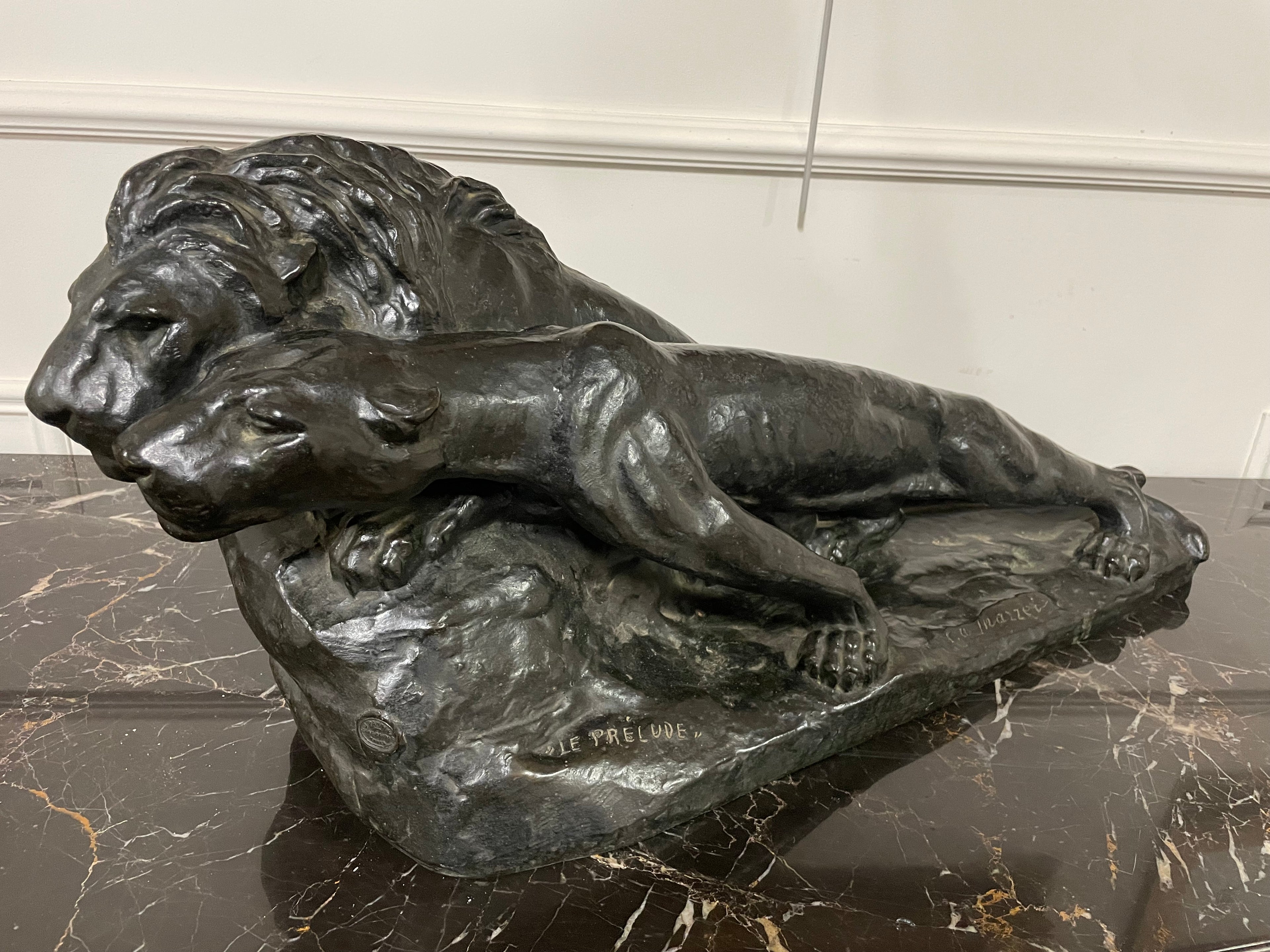 IMPORTANT BRONZE ANIMALIER - LE LION ET LA LIONNE LE PRÉLUDE - C. MAZZEI CIRE PERDUE