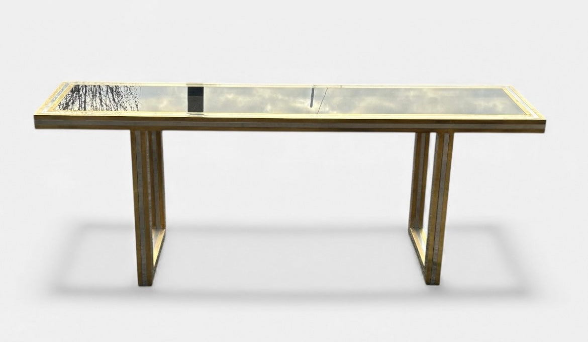 Grande console Roméo Rega - Laiton et verre Circa 1970