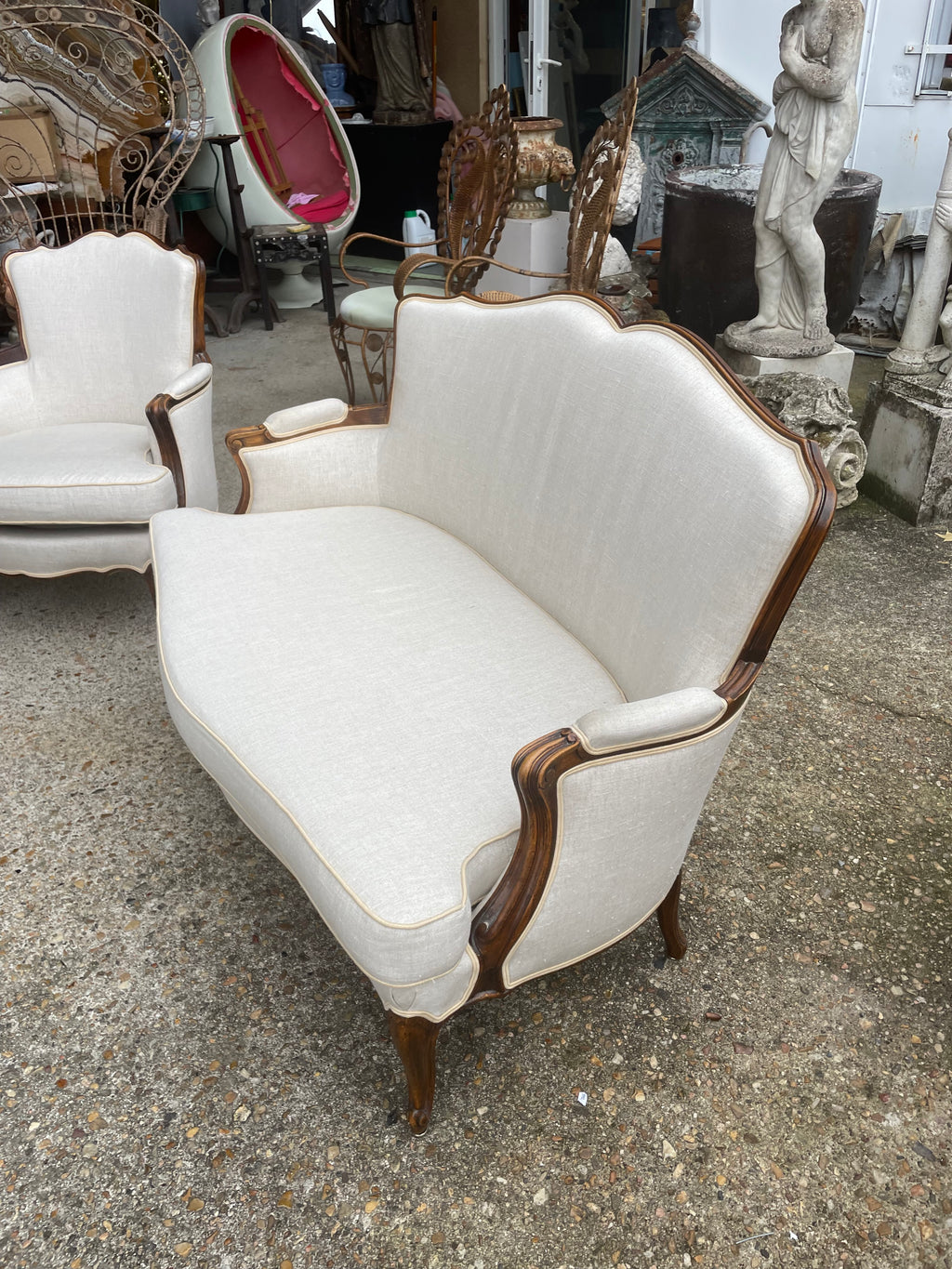 Banquette Style Louis XV Blanc Cassé