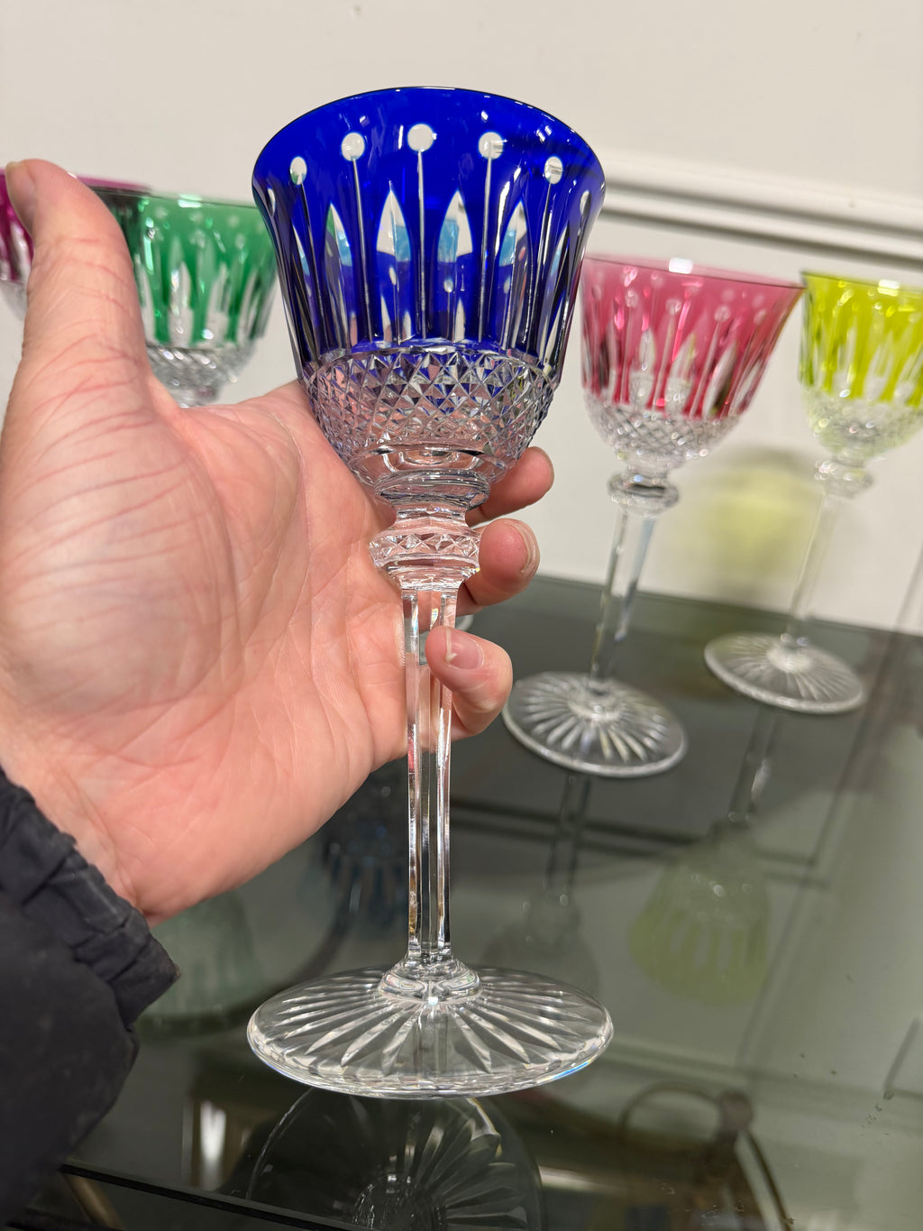 SAINT LOUIS - 6 VERRES ROEMERS EN CRISTAL DE COULEUR SAINT LOUIS MODÈLE TOMMY H: 19,6 cm