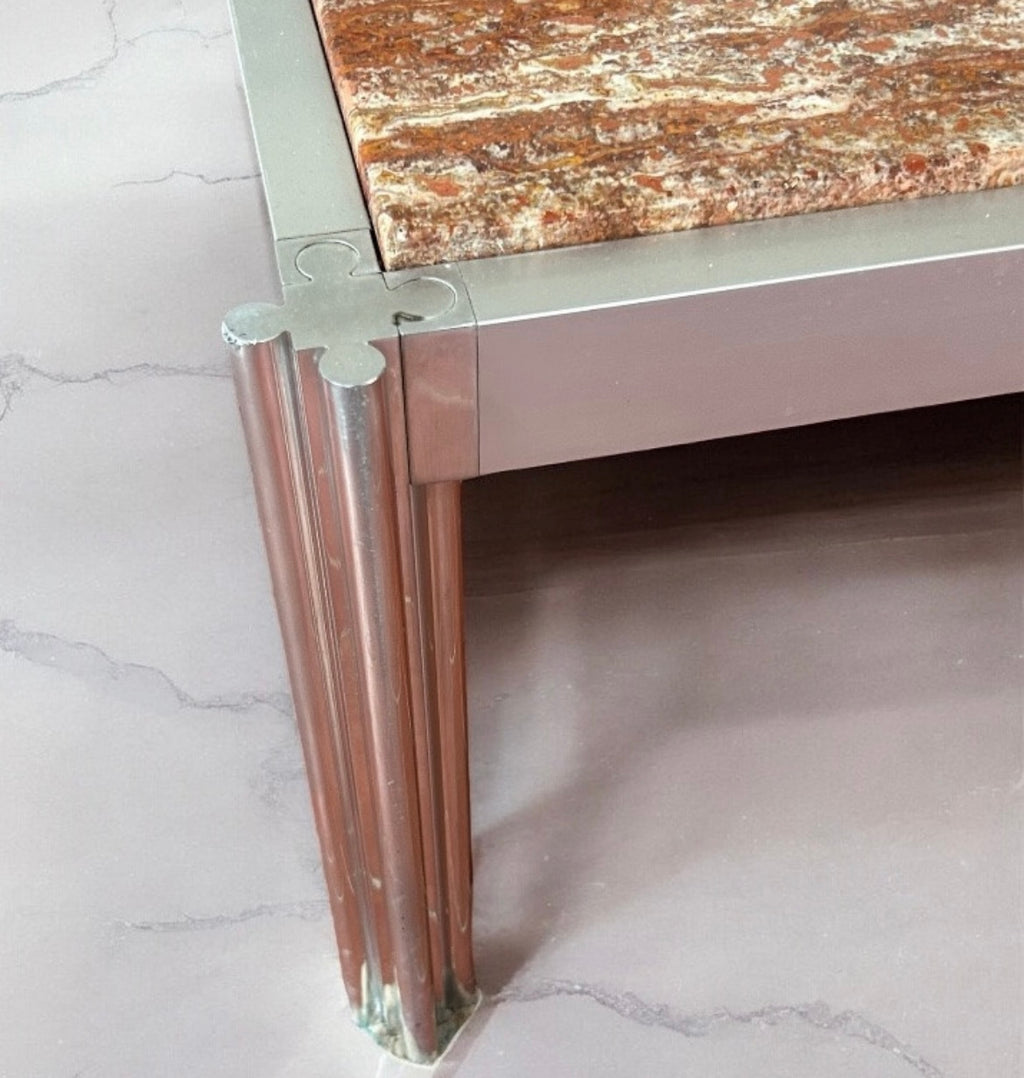 Georges Ciancimino - Très Grande et rare table Basse Carré Travertin Rouge Circa 1970