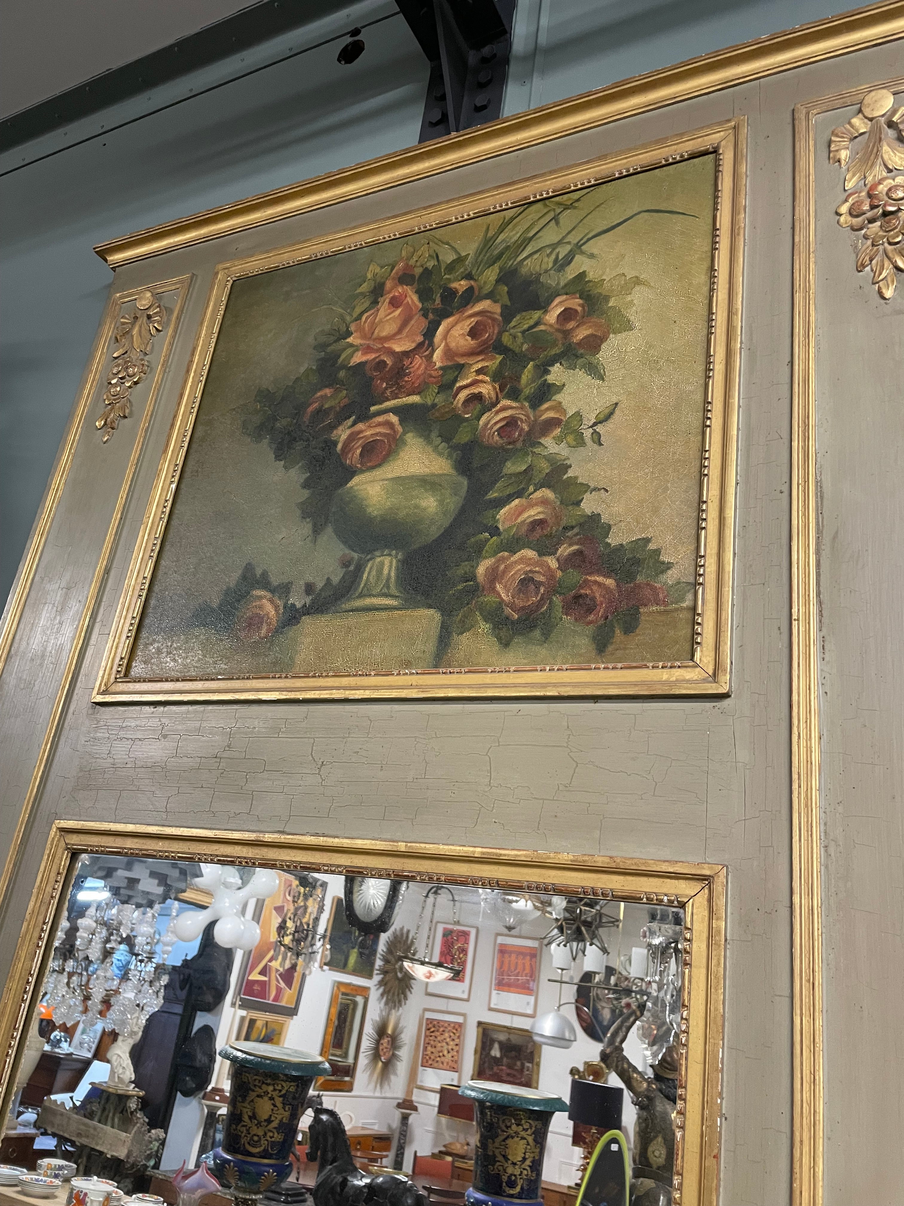 Grand trumeau en bois laqué style Louis XVI