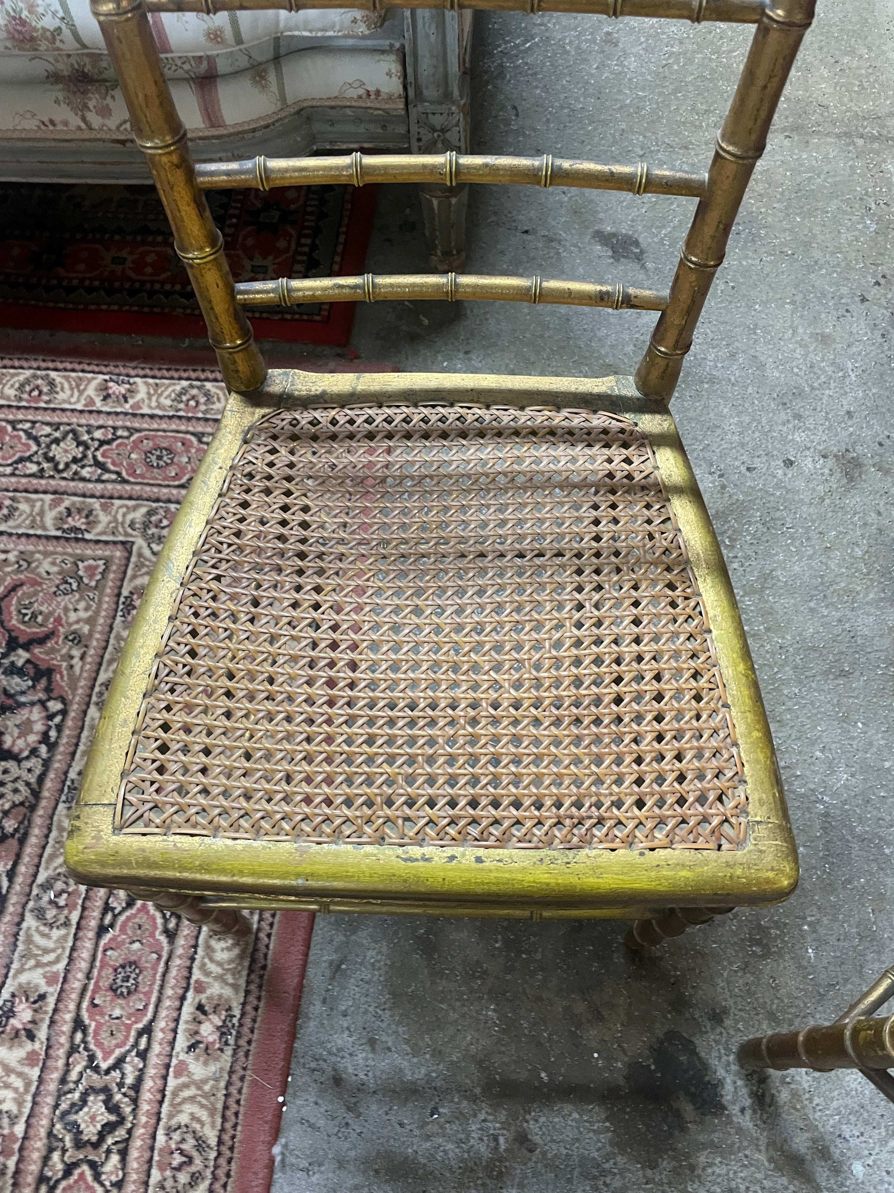 Paire de chaises en bois doré Napoléon III Façon bambou