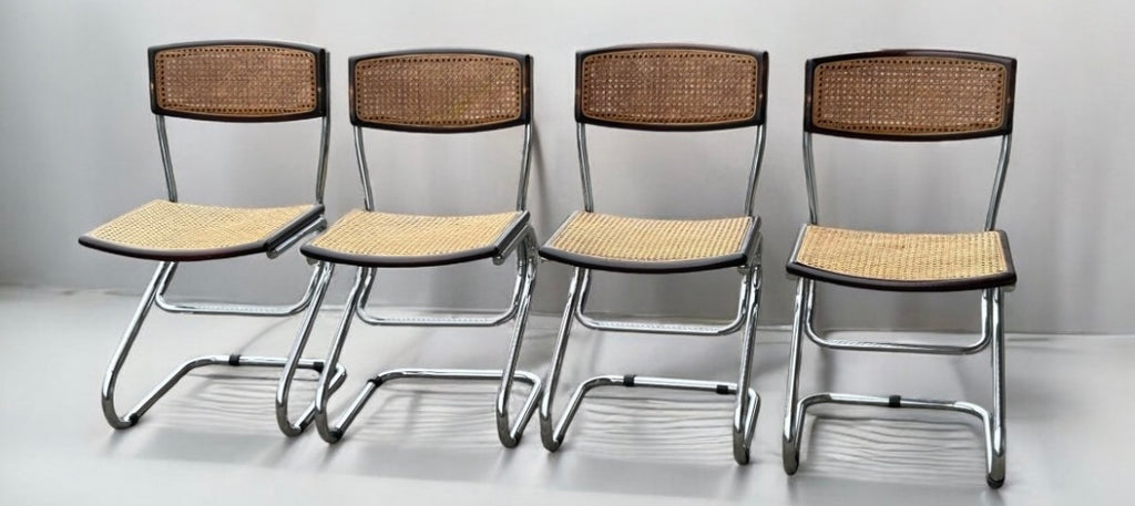 Suite De Quatre Chaises Tubulaires Vintage Italie Style Bauhaus Marcel Breuer Vers 1970