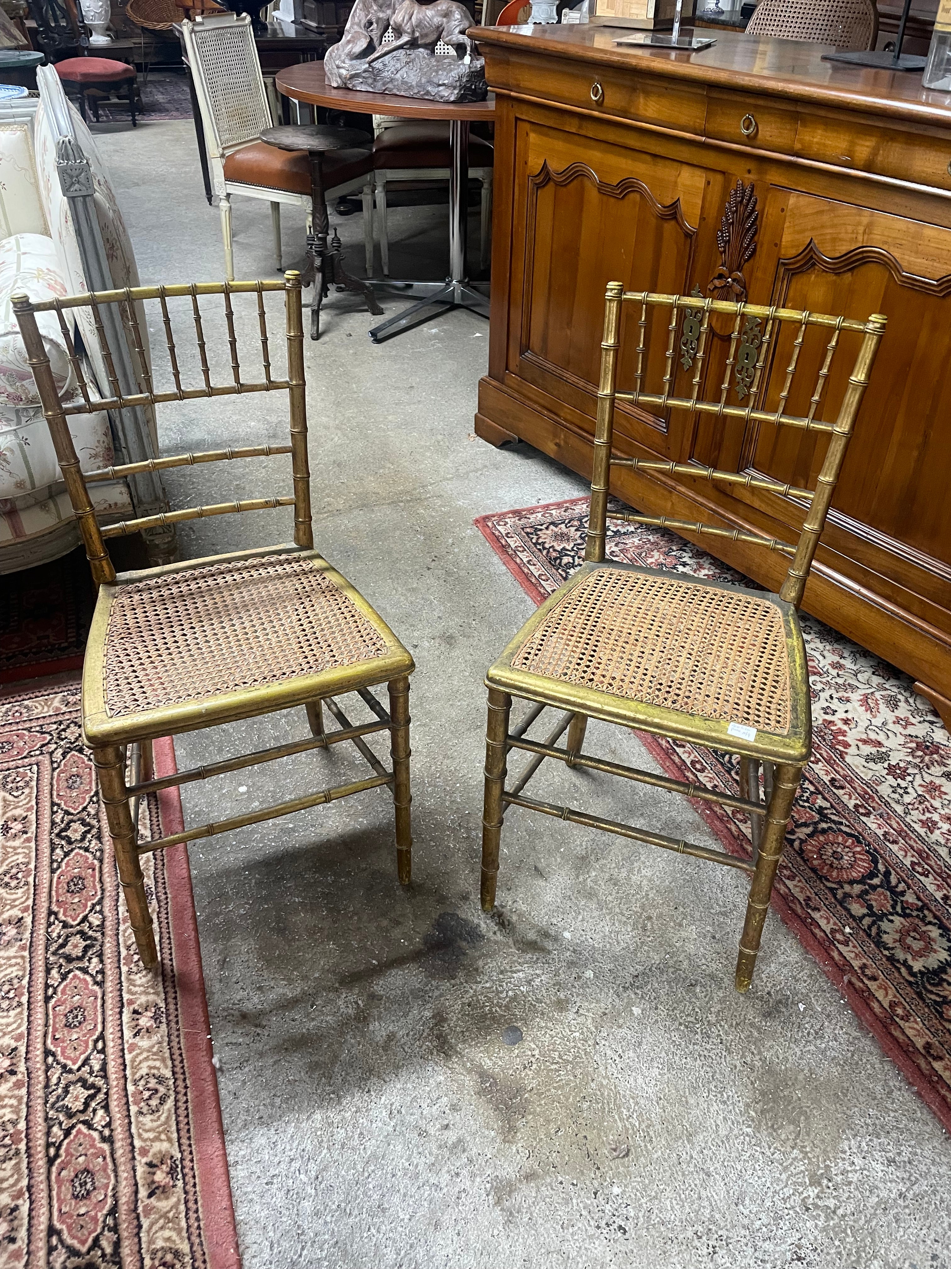Paire de chaises en bois doré Napoléon III Façon bambou