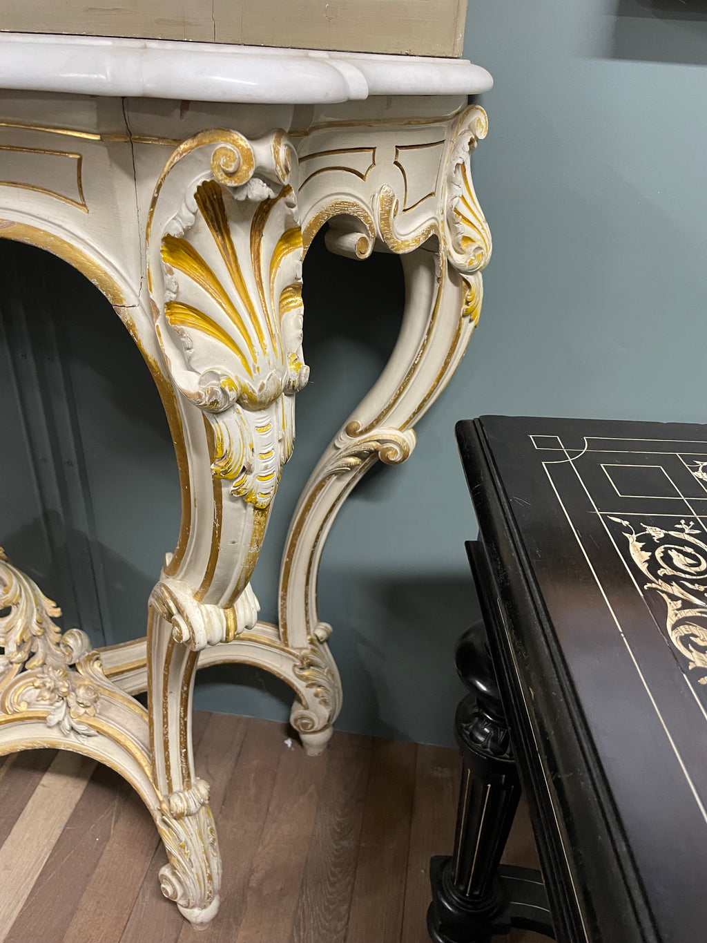 Console De Style Louis XV En Bois Laqué Et Doré époque 1900