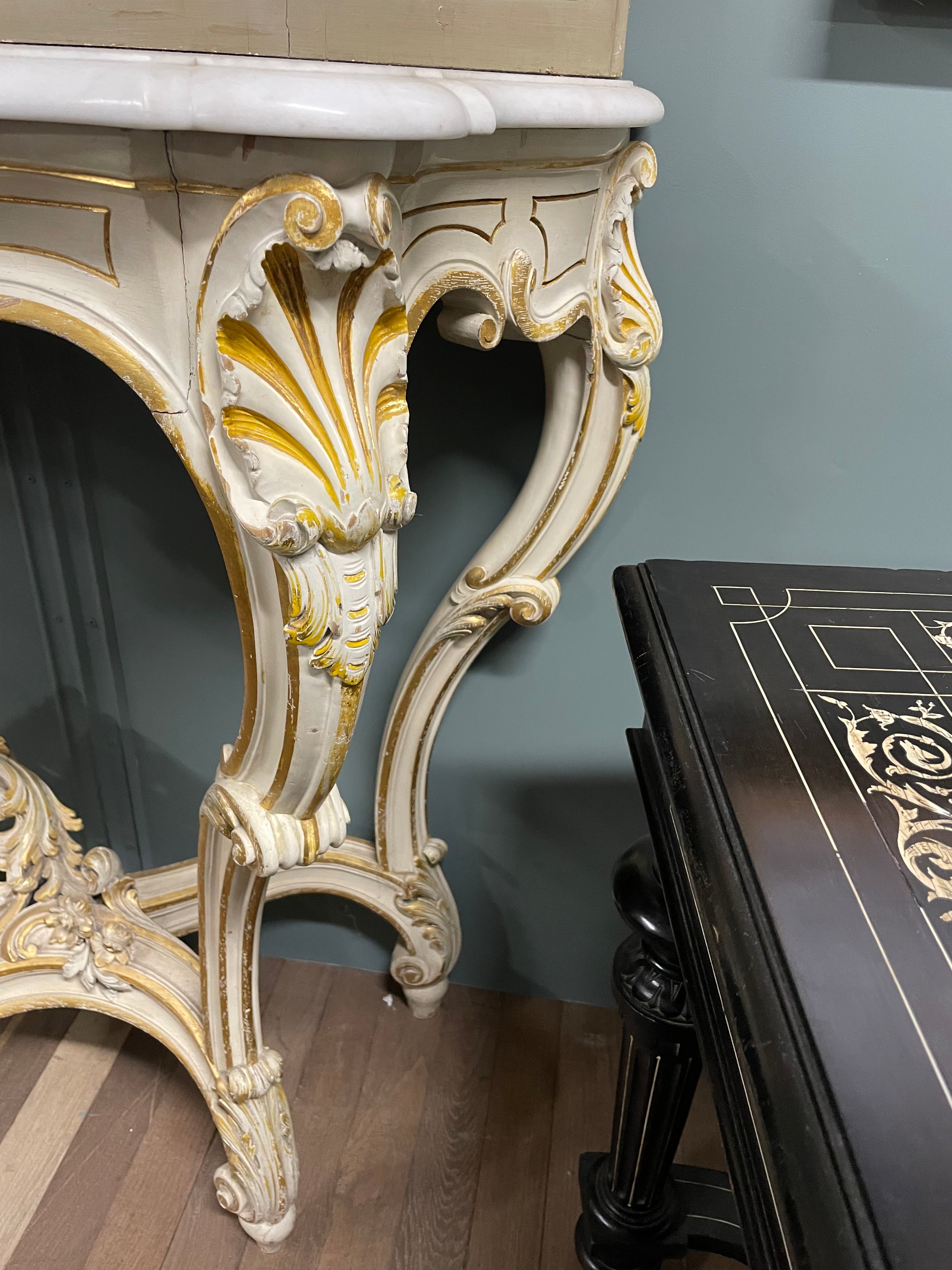 Console De Style Louis XV En Bois Laqué Et Doré époque 1900