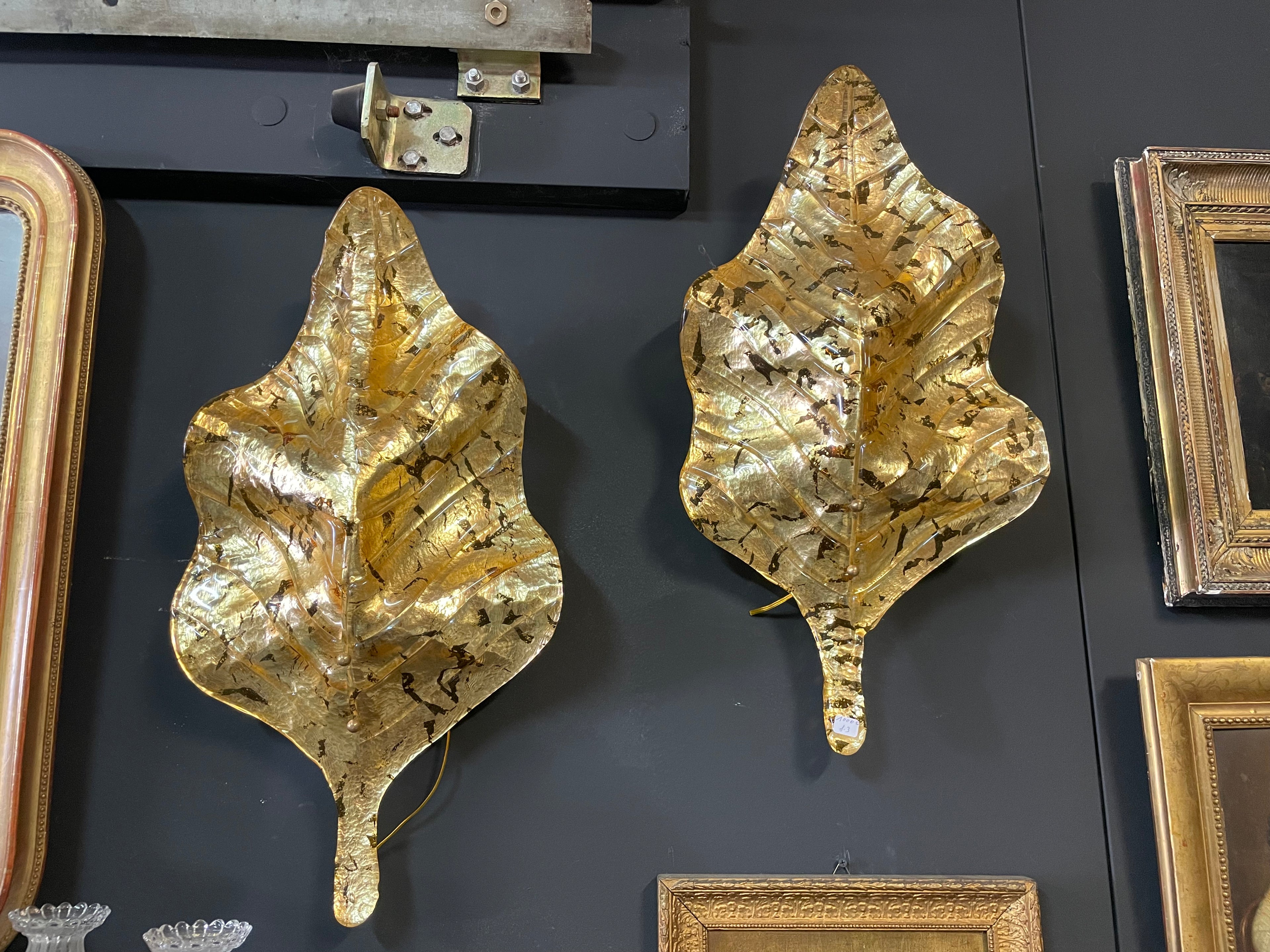 Paire Appliques Verre Doré de Murano Venise