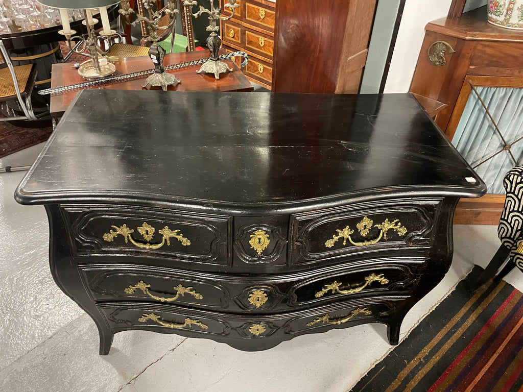 Commode Tombeau Rustique Louis XV Laquée Noire D’époque XVIIIème