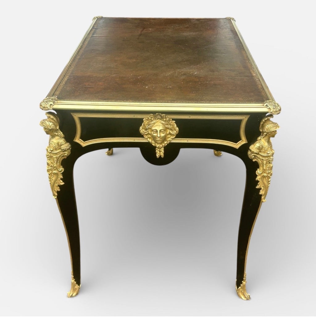 BUREAU PLAT DE STYLE LOUIS XV LAQUÉ NOIR D’ÉPOQUE NAPOLÉON III