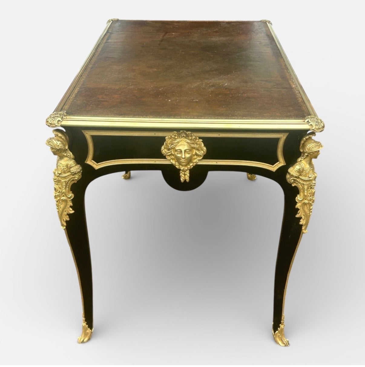 BUREAU PLAT DE STYLE LOUIS XV LAQUÉ NOIR D’ÉPOQUE NAPOLÉON III