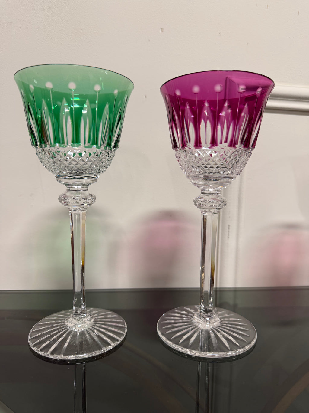 SAINT LOUIS - 6 VERRES ROEMERS EN CRISTAL DE COULEUR SAINT LOUIS MODÈLE TOMMY H: 19,6 cm