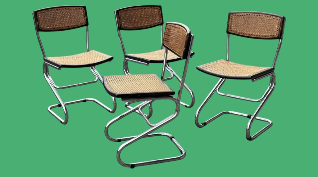 Suite De Quatre Chaises Tubulaires Vintage Italie Style Bauhaus Marcel Breuer Vers 1970