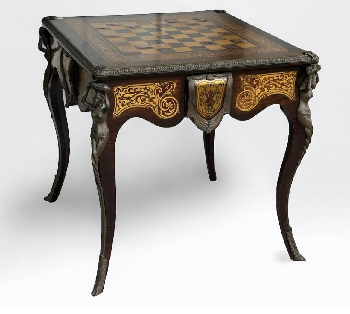 Table à Jeux De Style Louis XV Napoléon III Marqueterie Boulle