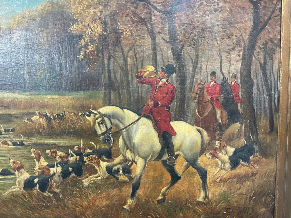 Monumental tableau huile sur toile Chasse à courre époque fin XIXème